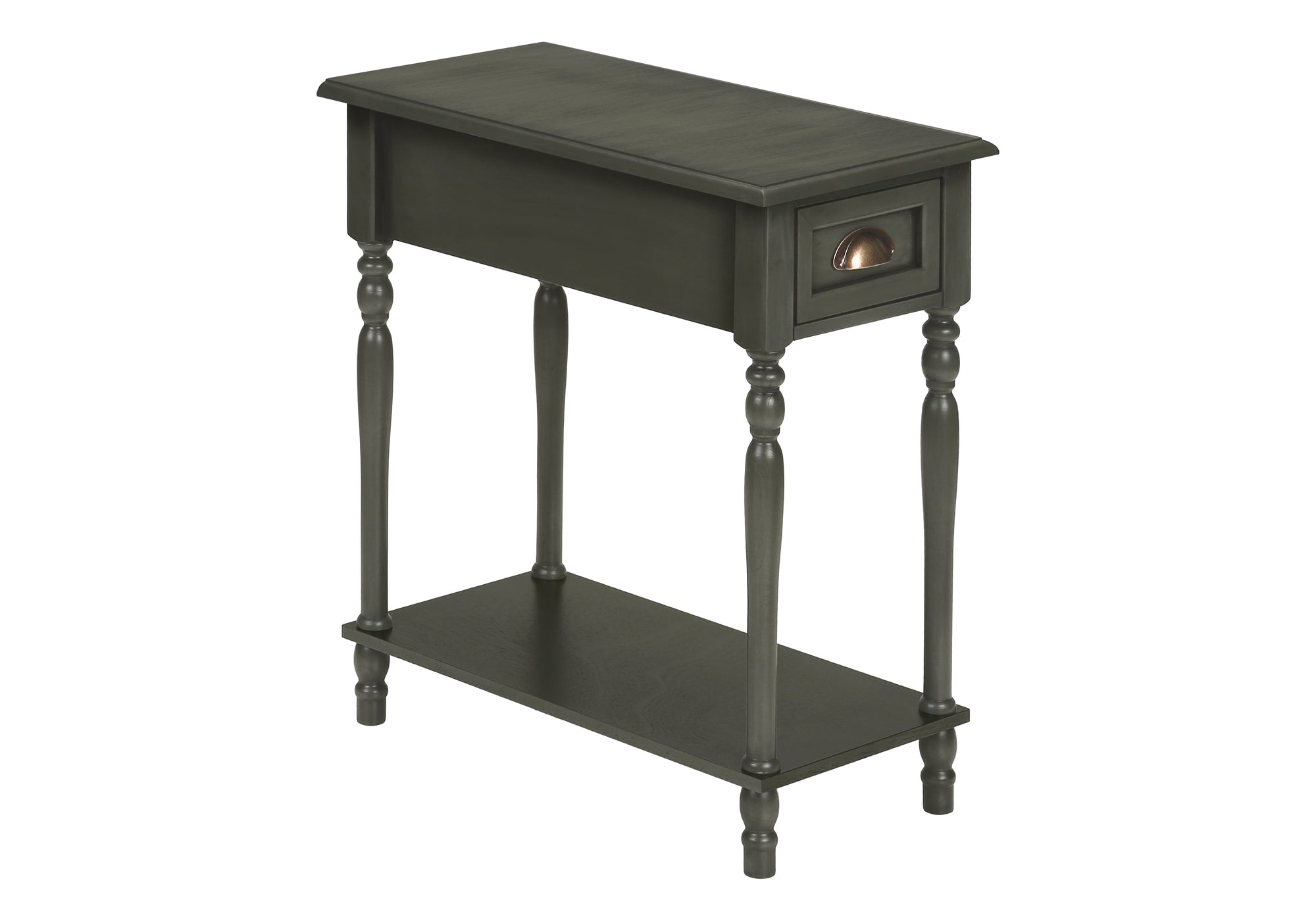 MN-C763968    Accent Table, 2 Tier, Side Table, End, Narrow, Nightstand, Bedroom, Lamp, Storage Drawer, Green Veneer, Traditional