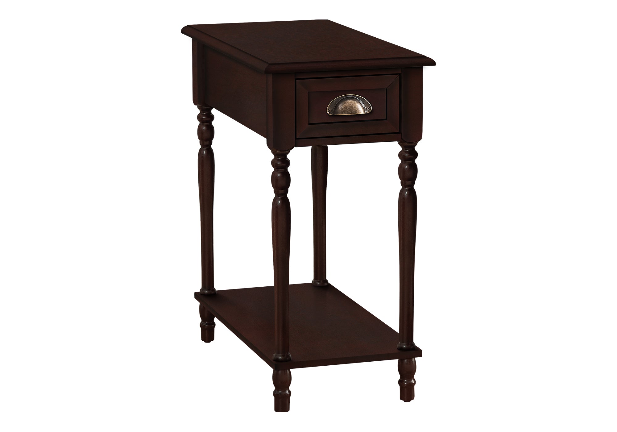 MN-C763969    Accent Table, 2 Tier, Side Table, End, Narrow, Nightstand, Bedroom, Lamp, Storage Drawer, Brown Veneer, Traditional