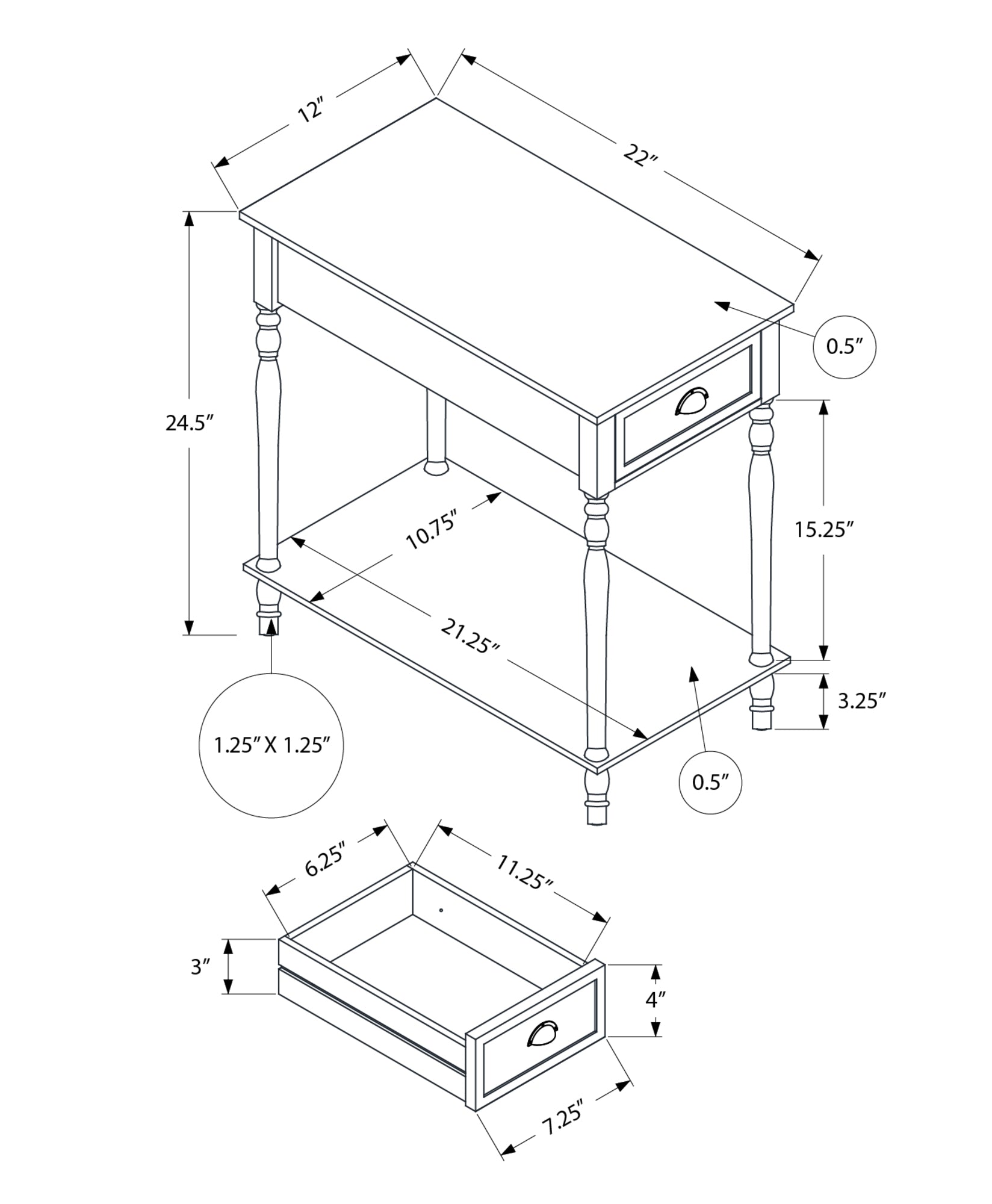 MN-C763969    Accent Table, 2 Tier, Side Table, End, Narrow, Nightstand, Bedroom, Lamp, Storage Drawer, Brown Veneer, Traditional
