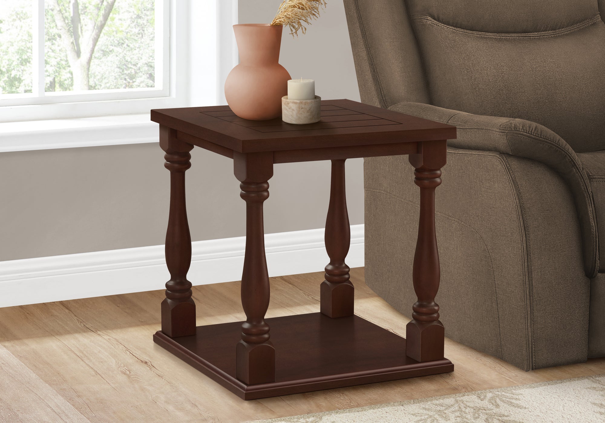 MN-783970    Accent Table, 2 Tier, End, Side Table, Square, Nightstand, Bedroom, Lamp, Brown Veneer, Traditional