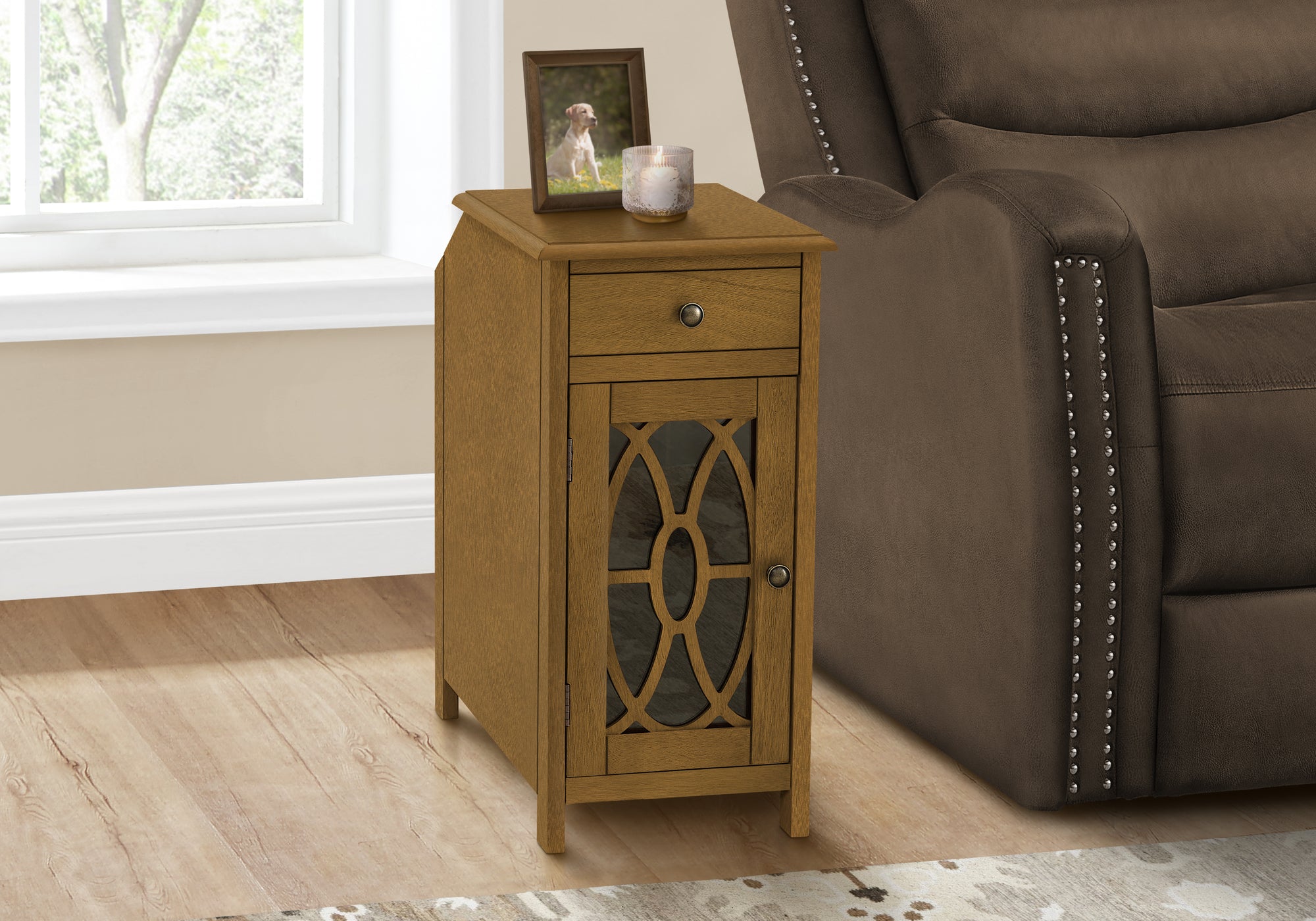 MN-793972    Accent Table, Side Table, End, Narrow, Nightstand, Bedroom, Storage Drawer, Lamp, Brown Veneer, Traditional