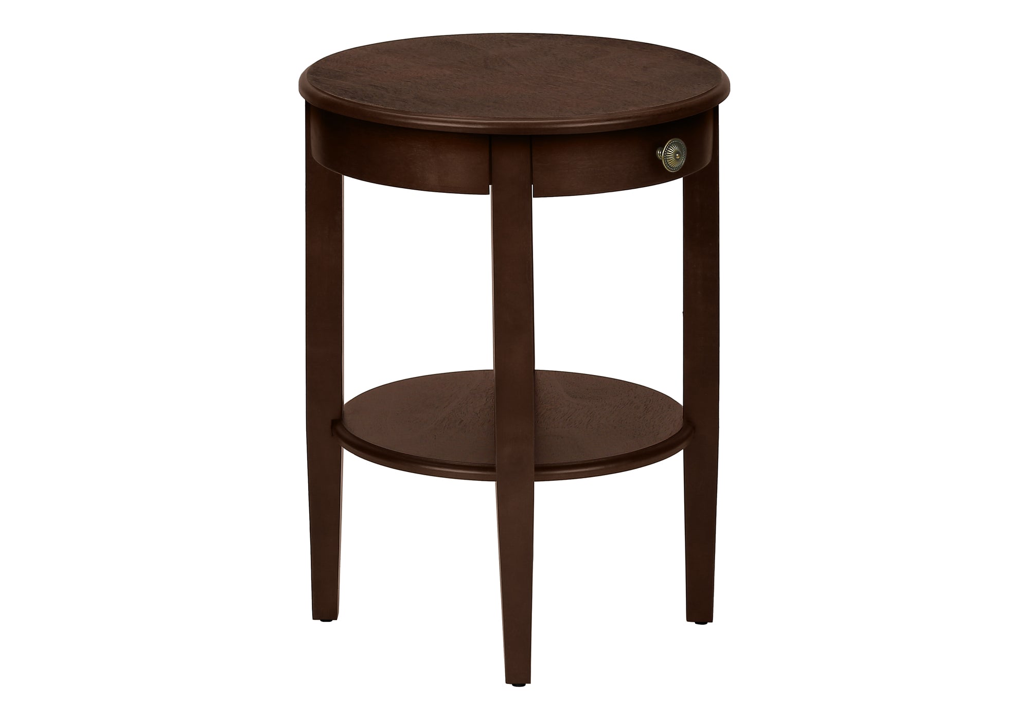 MN-813975    Accent Table, 2 Tier, End, Side Table, Round, Nightstand, Bedroom, Lamp, Brown Veneer, Transitional