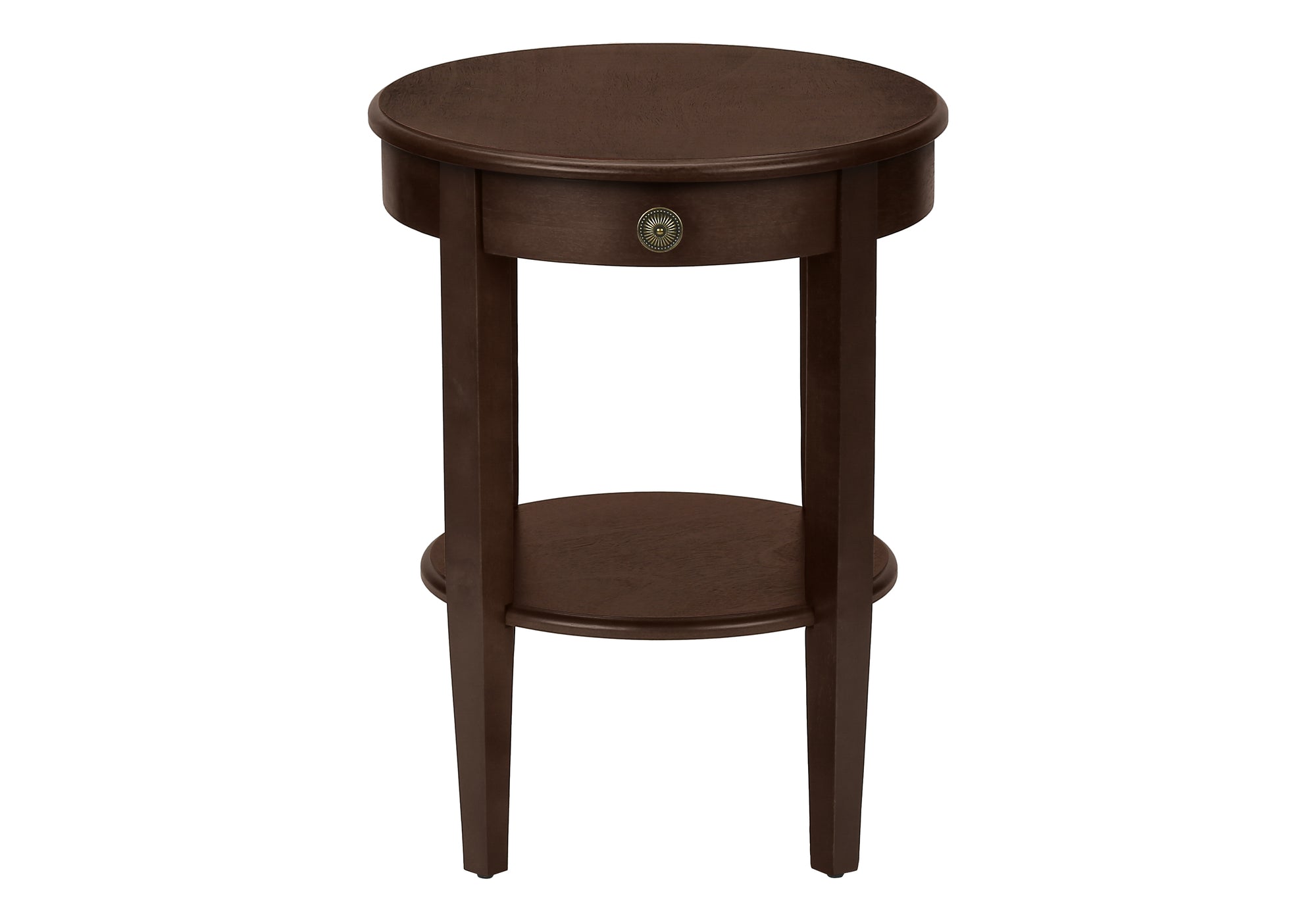 MN-813975    Accent Table, 2 Tier, End, Side Table, Round, Nightstand, Bedroom, Lamp, Brown Veneer, Transitional
