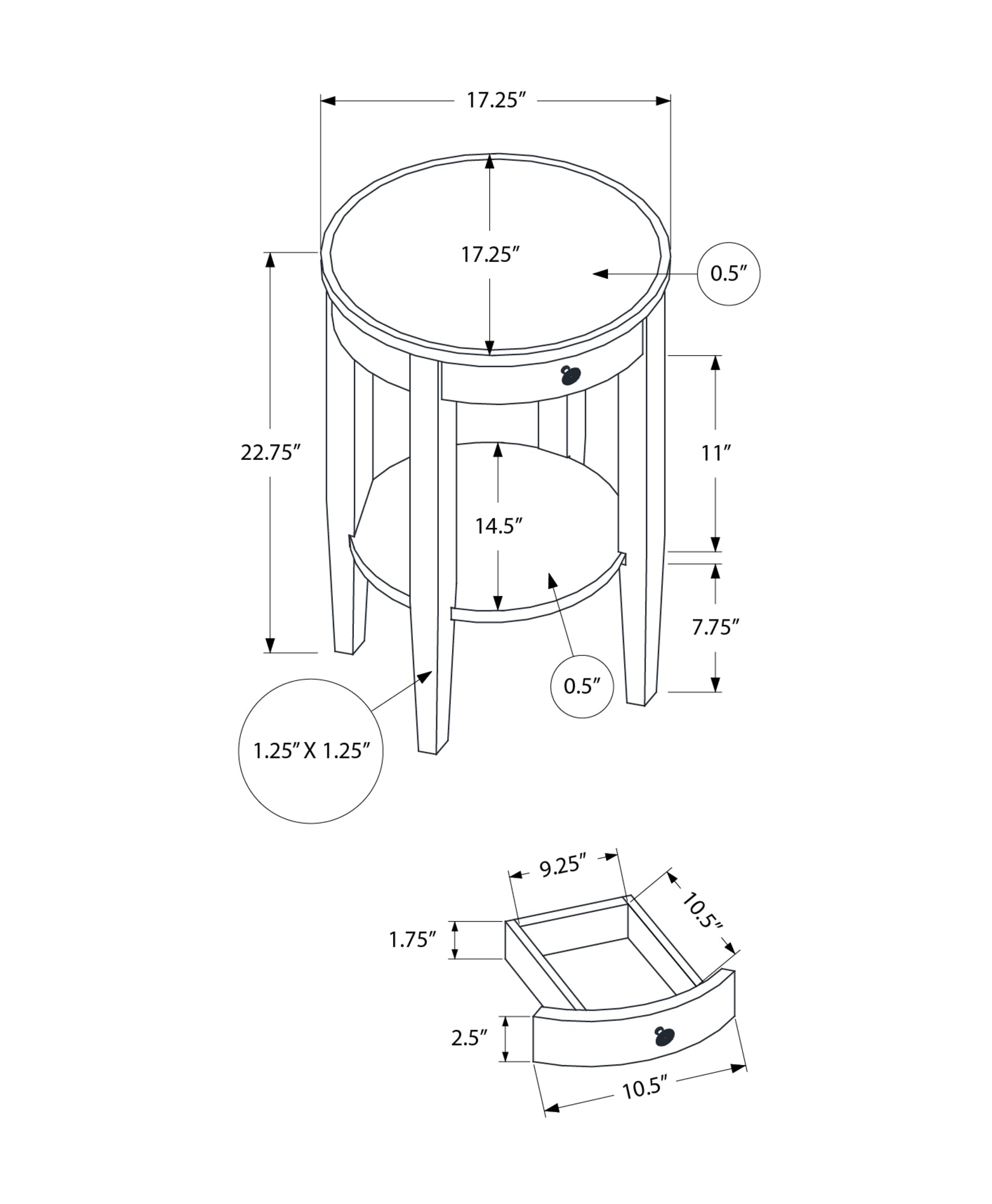 MN-813975    Accent Table, 2 Tier, End, Side Table, Round, Nightstand, Bedroom, Lamp, Brown Veneer, Transitional