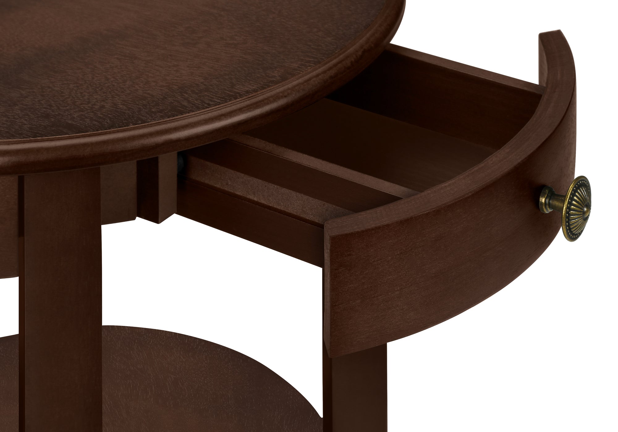 MN-813975    Accent Table, 2 Tier, End, Side Table, Round, Nightstand, Bedroom, Lamp, Brown Veneer, Transitional