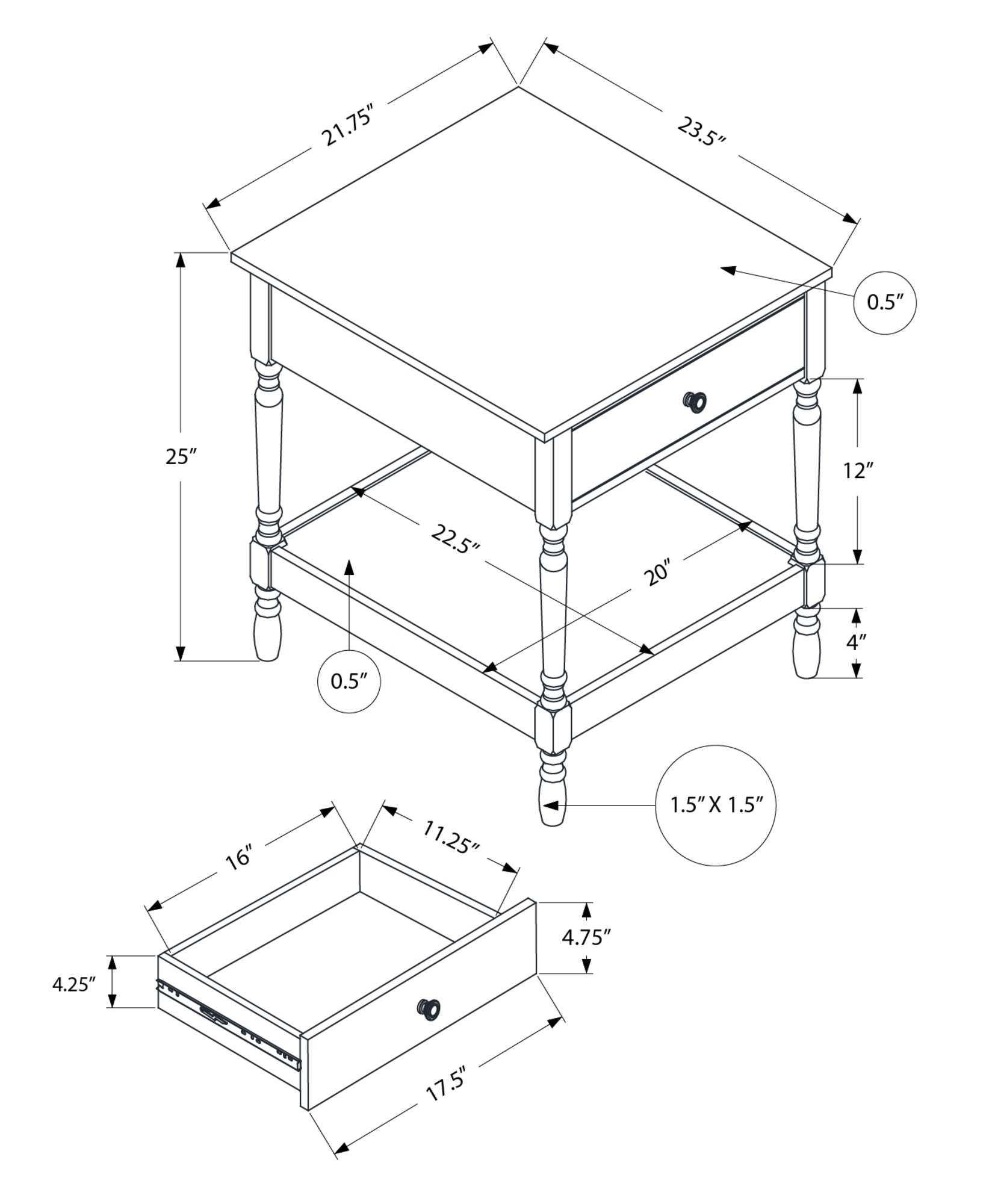 MN-823976    Accent Table, 2 Tier, End, Side Table, Square, Nightstand, Bedroom, Lamp, Brown Veneer, Traditional