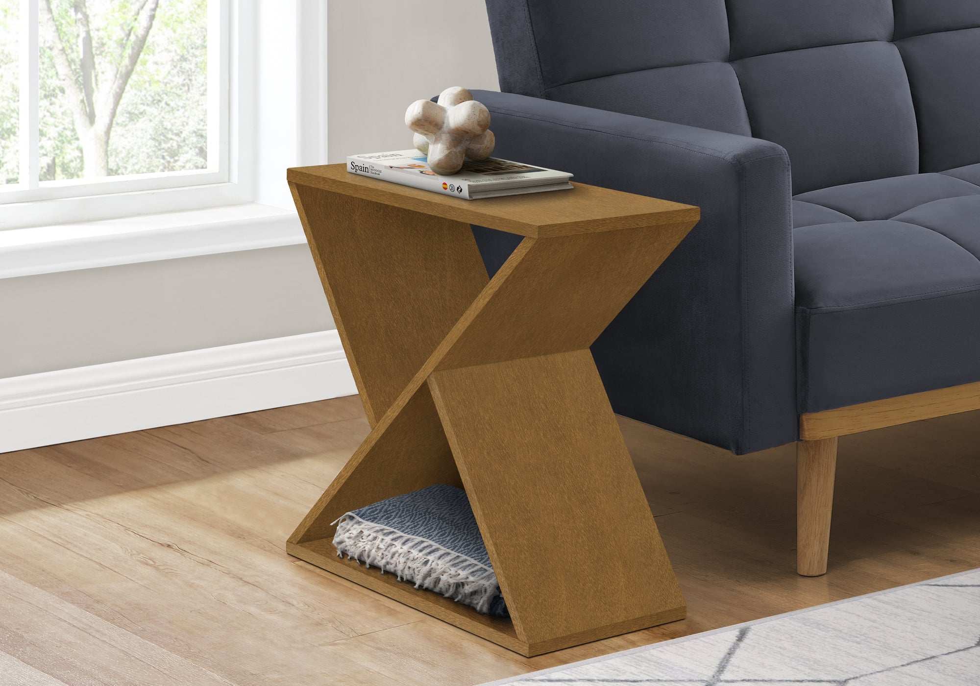 MN-T833981    Accent Table, Side, End, Nightstand, Narrow, Small, Bedroom, Living Room, Lamp, Brown Veneer, Contemporary