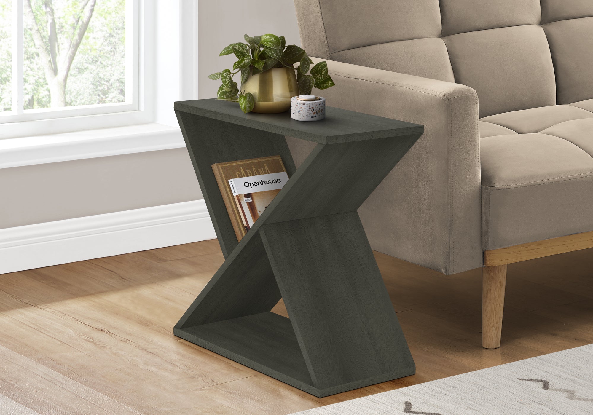 MN-T833982    Accent Table, Side, End, Nightstand, Narrow, Small, Bedroom, Living Room, Lamp, Dark Green Veneer, Contemporary