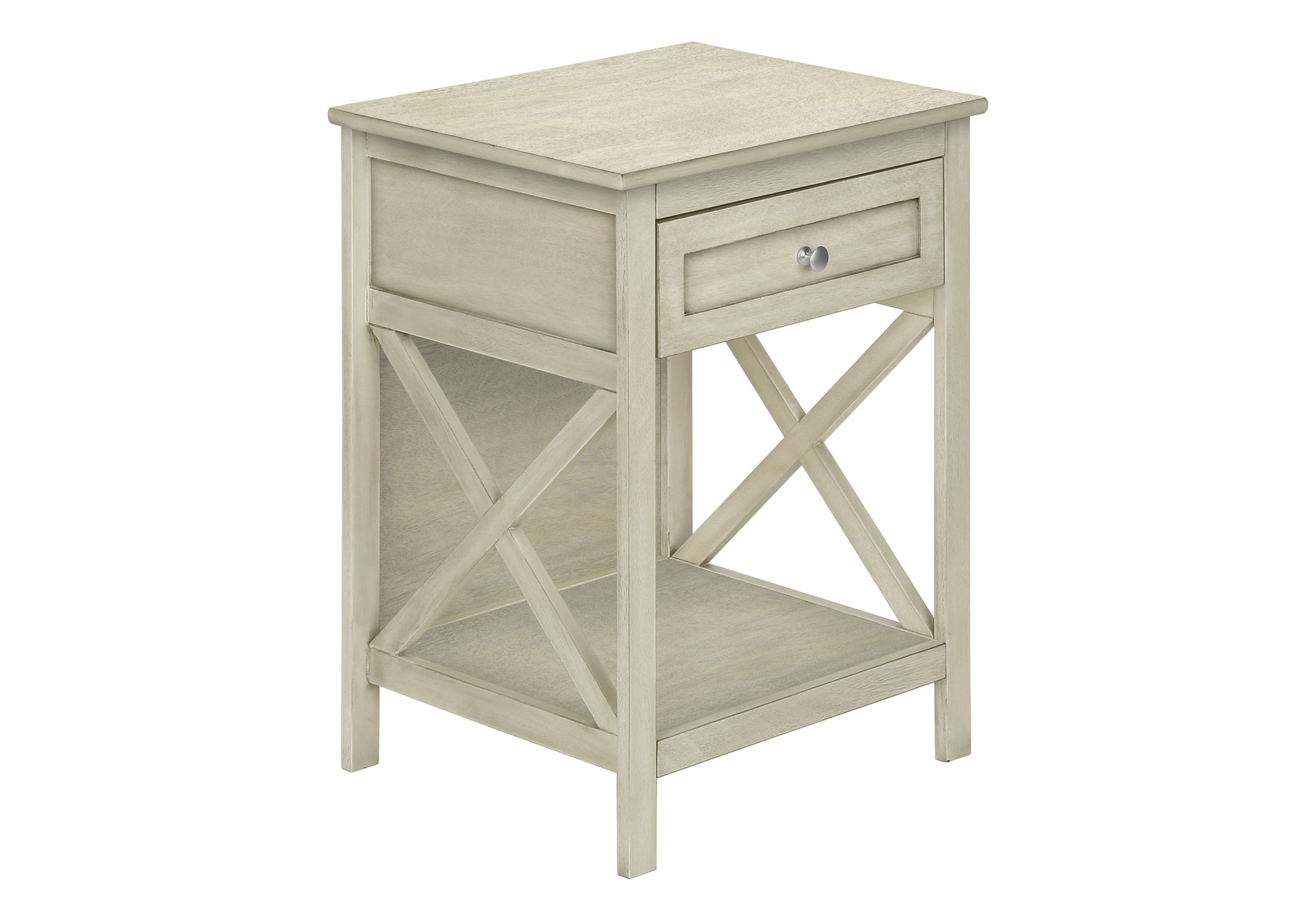 MN-863984    Accent Table, End, Side Table, 2 Tier, Bedroom, Nightstand, Lamp, Storage Drawer, Antique White Veneer, Transitional