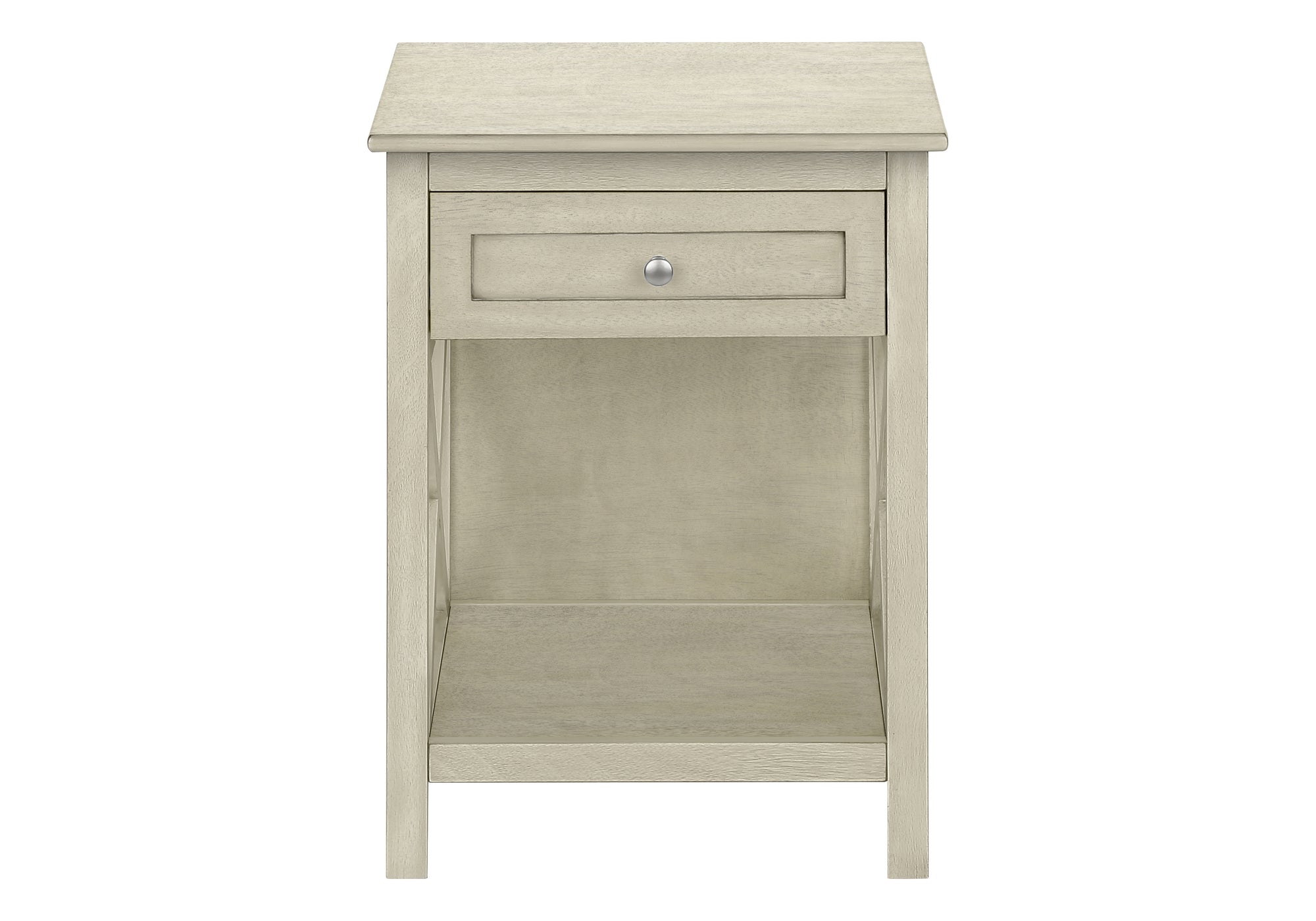 MN-863984    Accent Table, End, Side Table, 2 Tier, Bedroom, Nightstand, Lamp, Storage Drawer, Antique White Veneer, Transitional