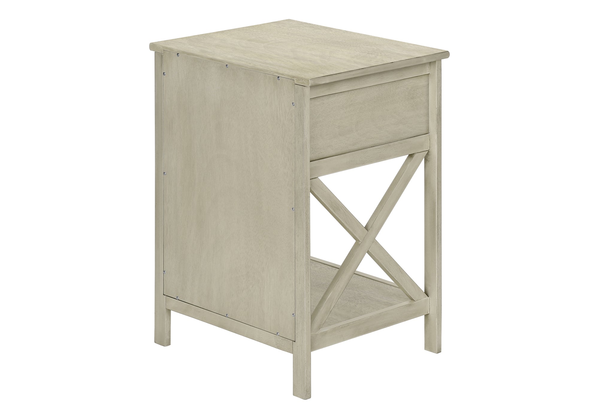 MN-863984    Accent Table, End, Side Table, 2 Tier, Bedroom, Nightstand, Lamp, Storage Drawer, Antique White Veneer, Transitional