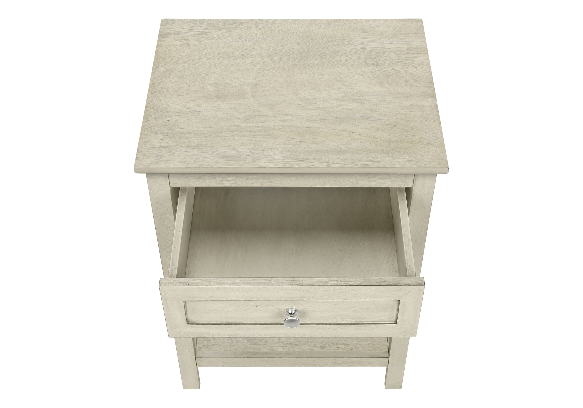 MN-863984    Accent Table, End, Side Table, 2 Tier, Bedroom, Nightstand, Lamp, Storage Drawer, Antique White Veneer, Transitional
