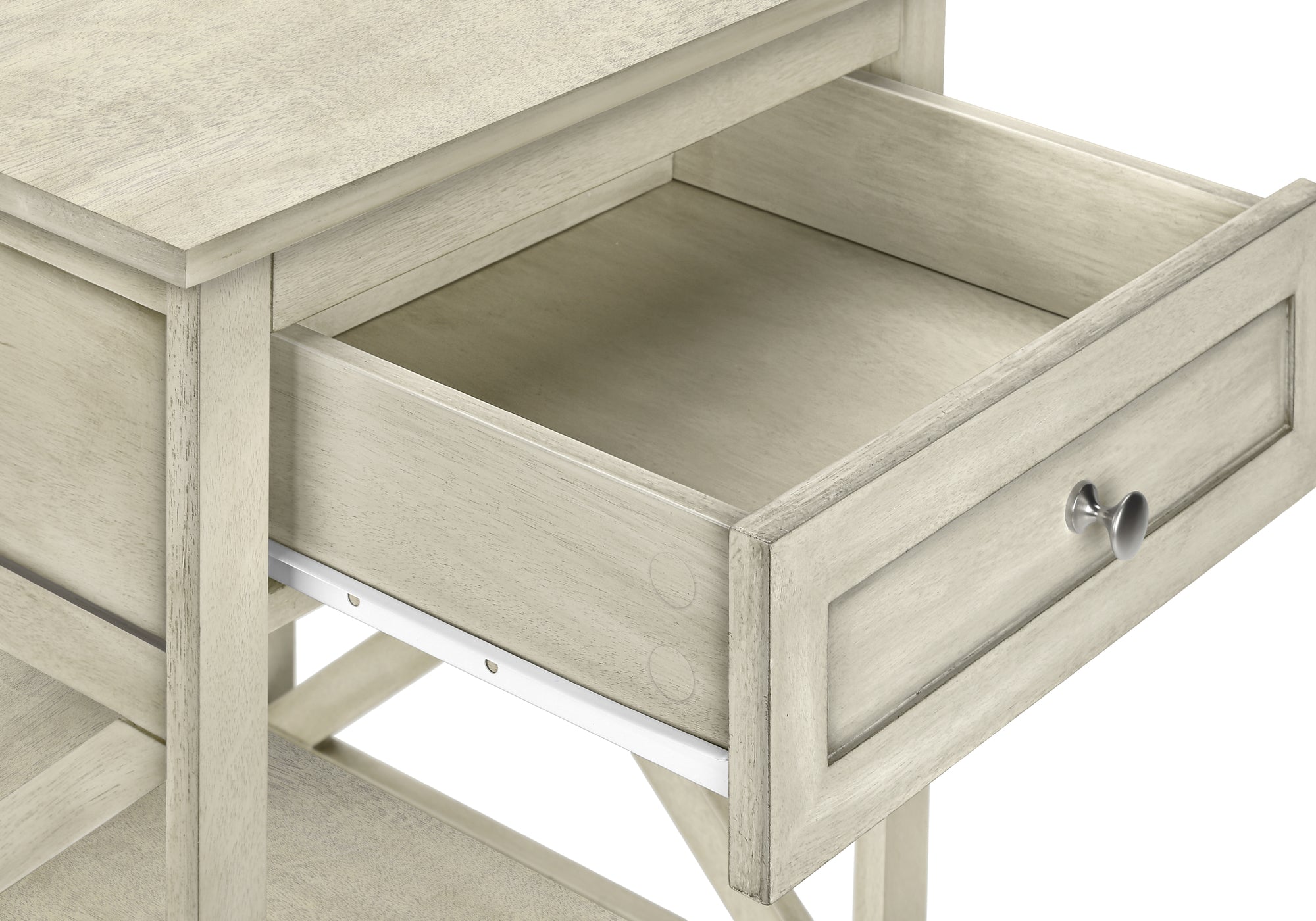 MN-U613984    Accent Table, End, Side Table, 2 Tier, Bedroom, Nightstand, Lamp, Storage Drawer, Antique White Veneer, Transitional