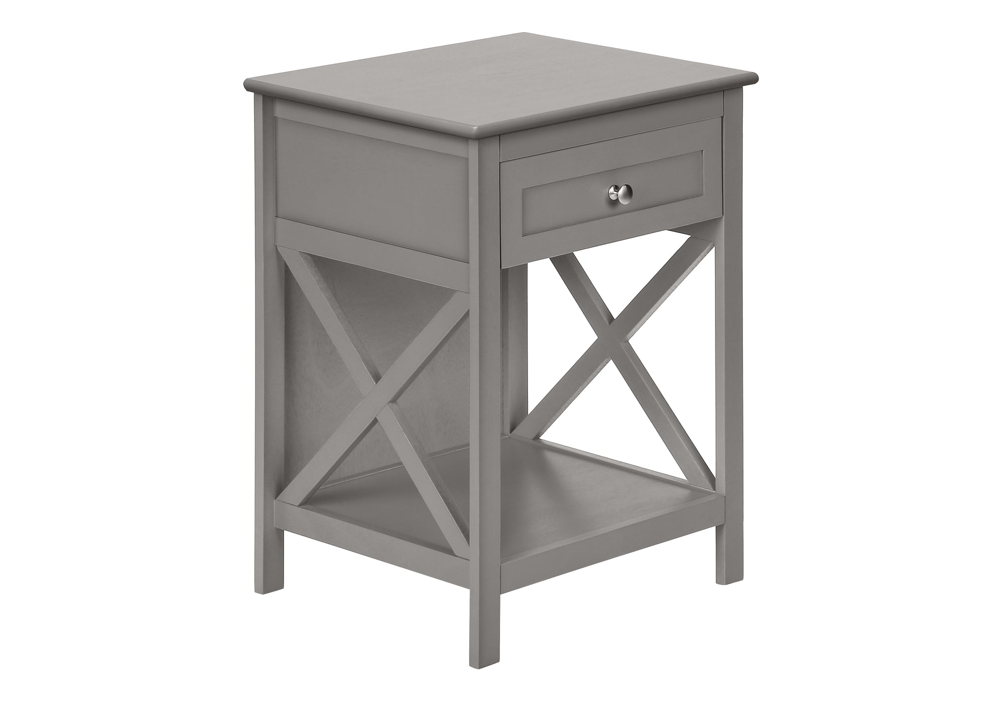 MN-U613985    Accent Table, End, Side Table, 2 Tier, Bedroom, Nightstand, Lamp, Storage Drawer, Antique Grey Veneer, Transitional