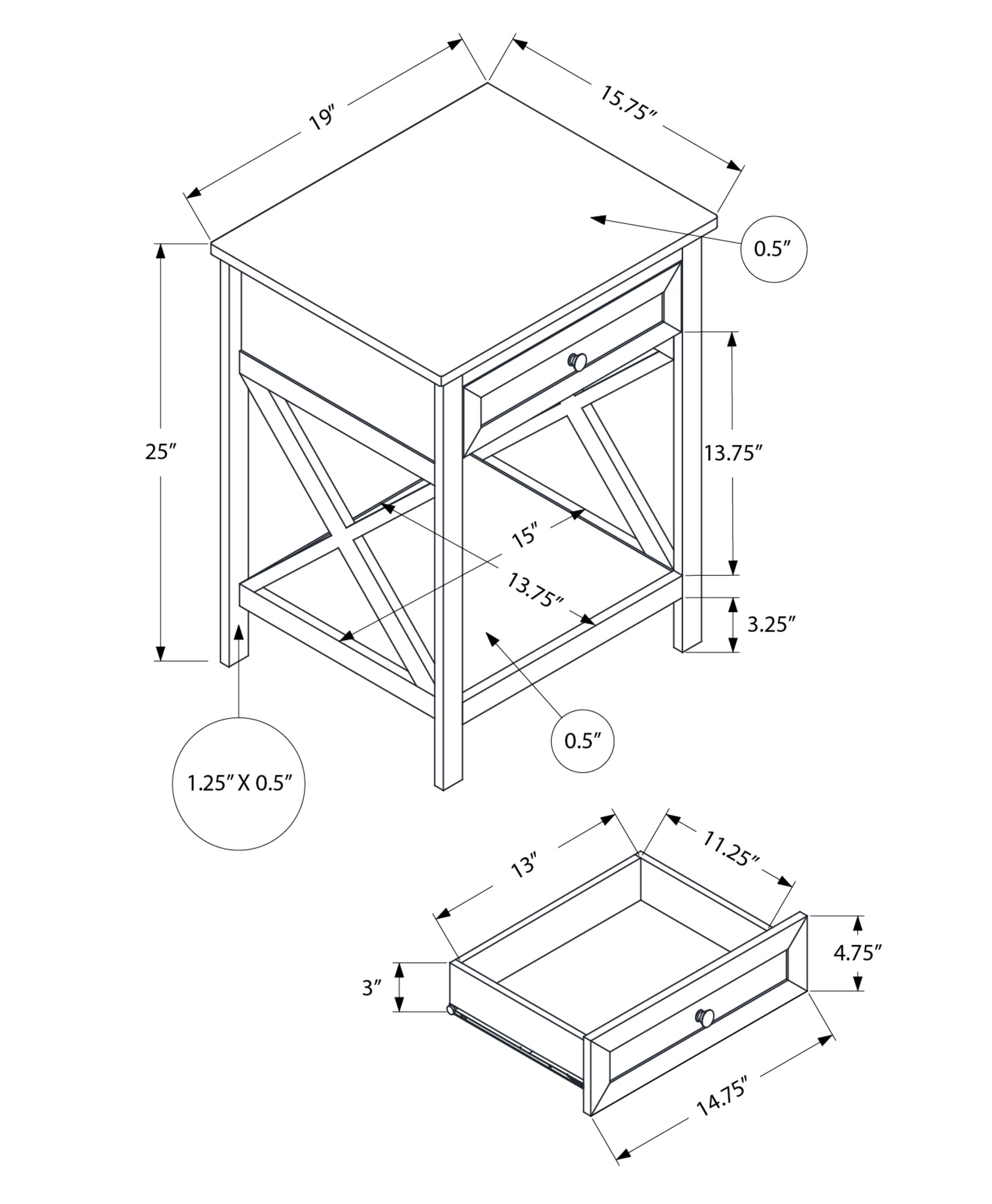 MN-U613986    Accent Table, End, Side Table, 2 Tier, Bedroom, Nightstand, Lamp, Storage Drawer, Black Veneer, Transitional