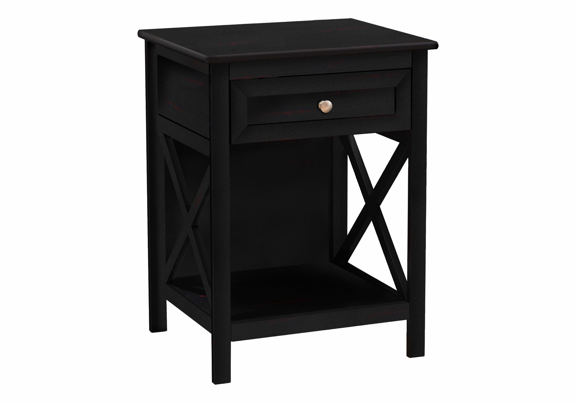 MN-U613986    Accent Table, End, Side Table, 2 Tier, Bedroom, Nightstand, Lamp, Storage Drawer, Black Veneer, Transitional