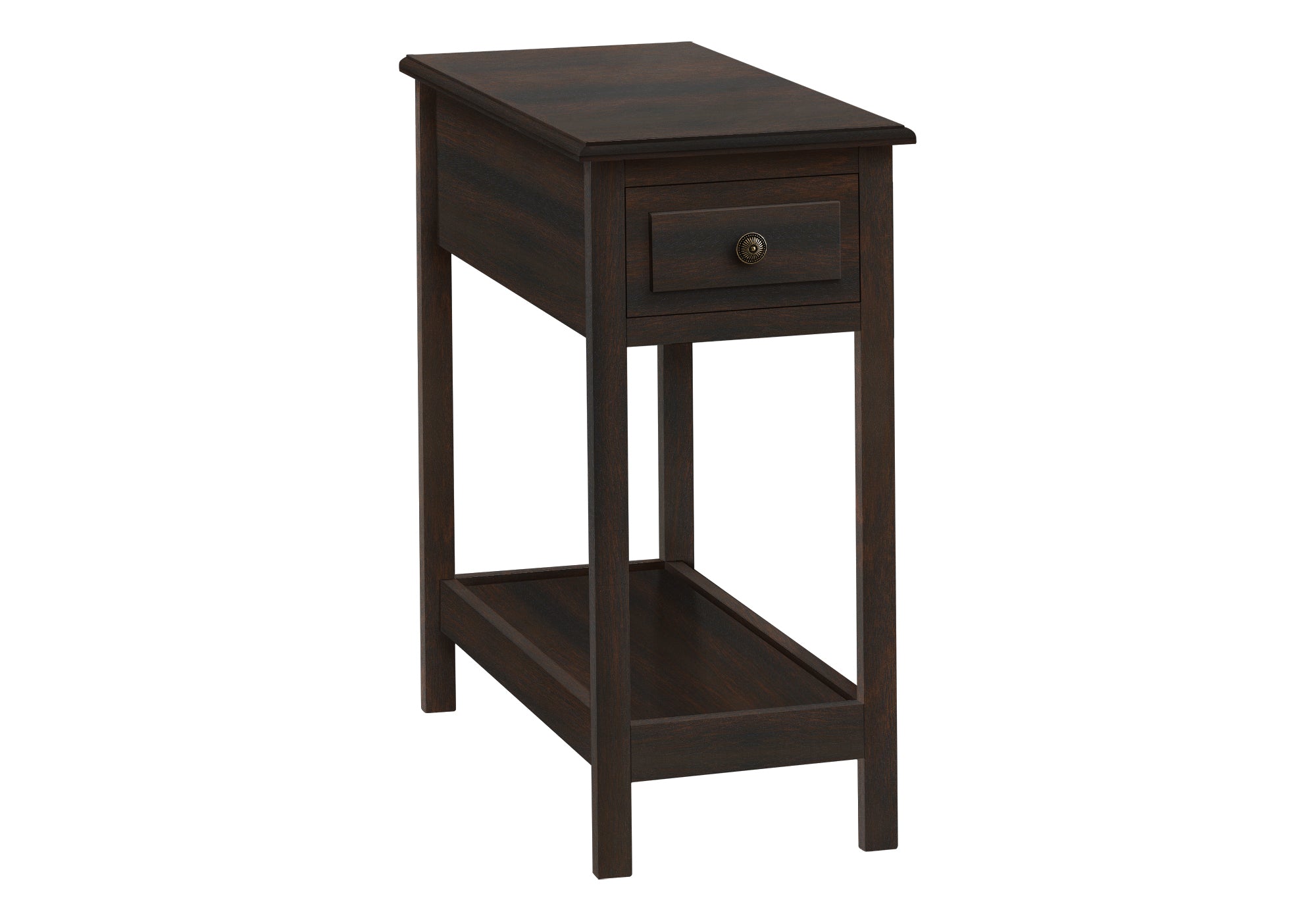 MN-923990    Accent Table, 2 Tier, End, Side Table, Narrow, Nightstand, Bedroom, Storage Drawer, Lamp, Brown Veneer, Transitional