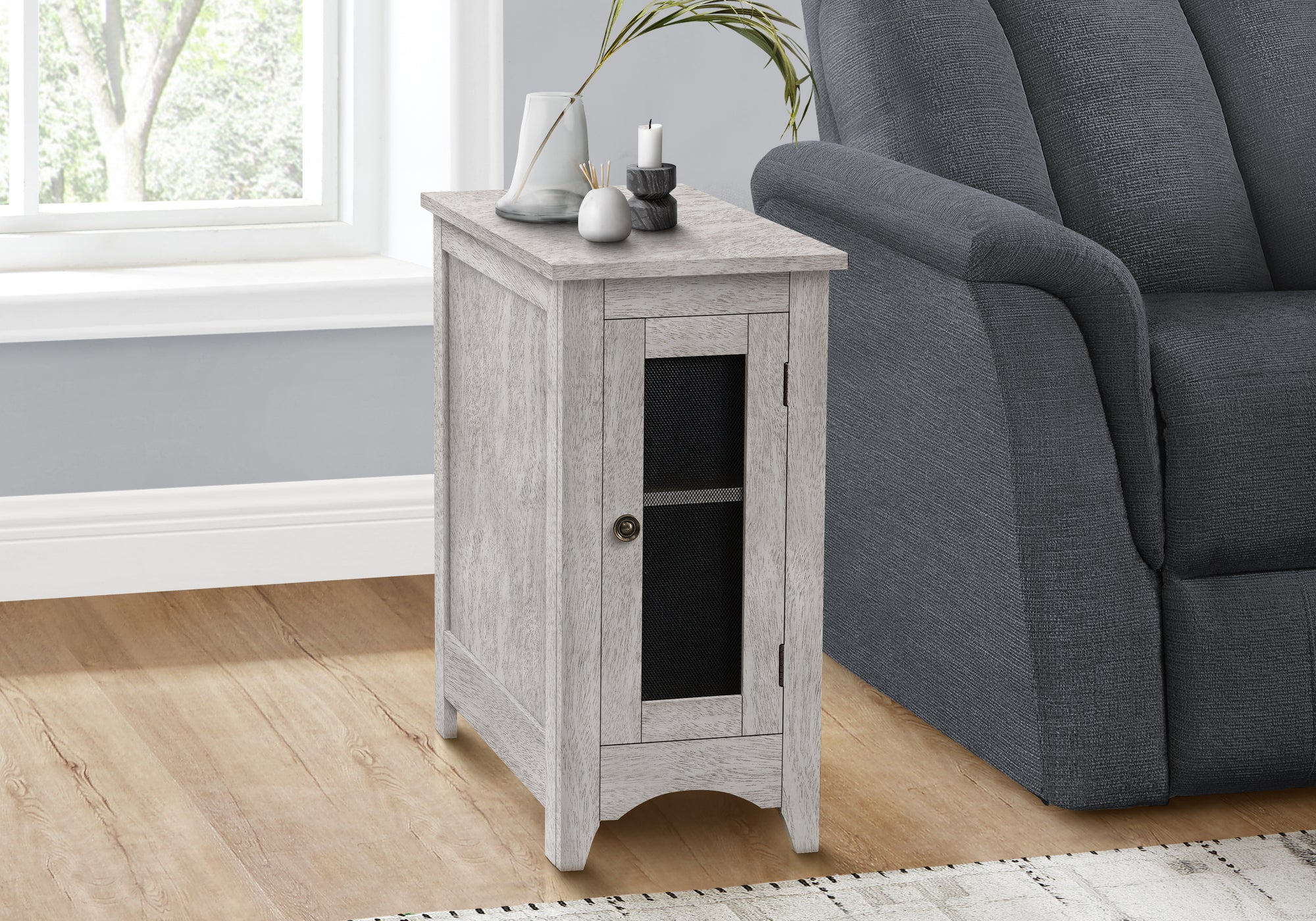 MN-703996    Accent Table, End, Side Table, Narrow, Nightstand, Bedroom, Lamp, Storage, Grey Veneer, Transitional