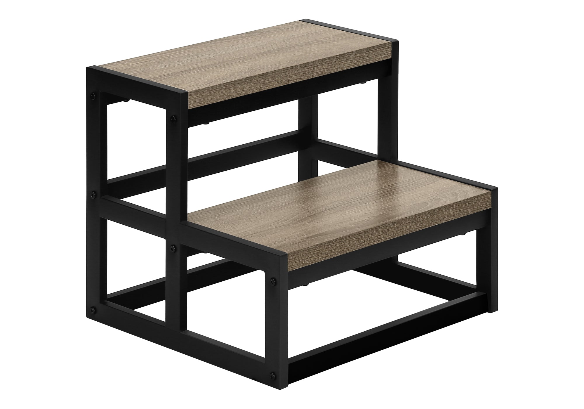 MN-964000    Ladder, Step Stool, Bedroom, Kitchen, Black Metal, Dark Taupe Laminate, Contemporary