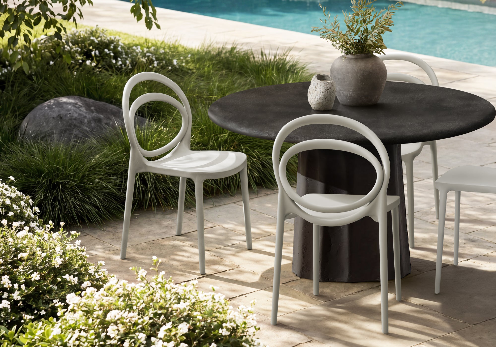 MN-634006    Outdoor Chair, 32"h, Stacking Dining Chair, Patio Chairs, Set Of 4, Light Grey, Contemporary, Modern