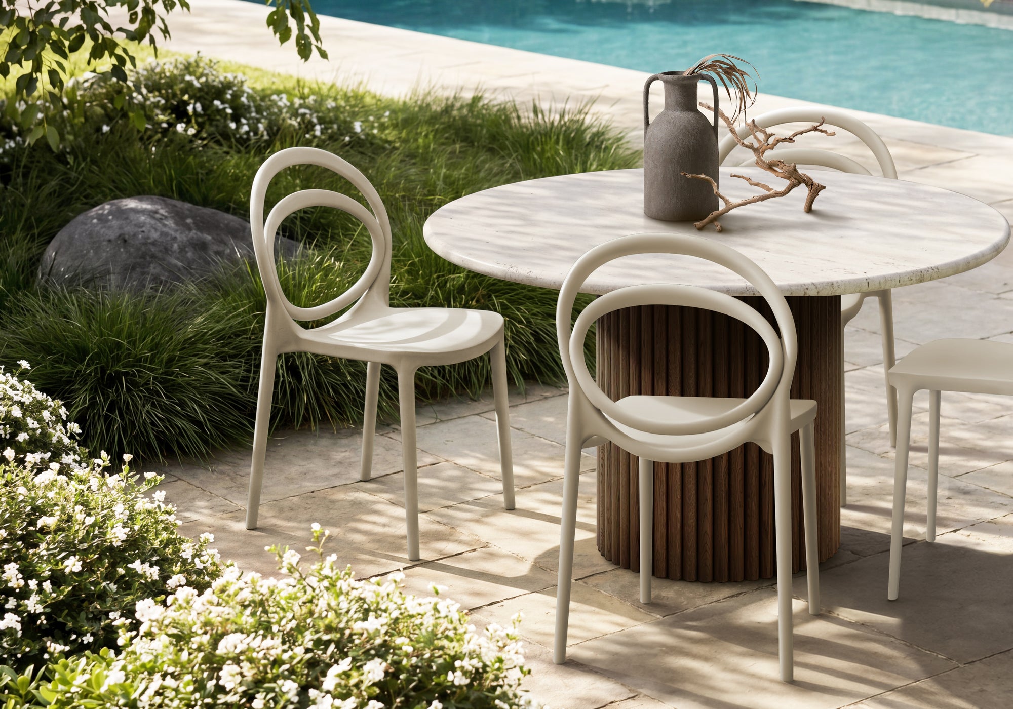 MN-644007    Outdoor Chair, 32"h, Stacking Dining Chair, Patio Chairs, Set Of 4, Natural Taupe, Contemporary, Modern