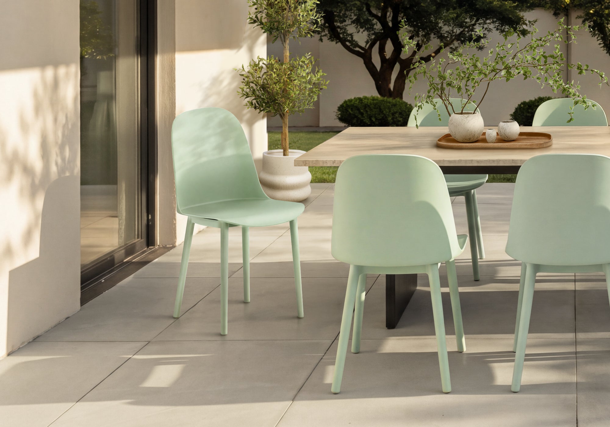 MN-704013    Outdoor Chair, 33"h, Patio Chairs, Set Of 4, Sea Green, Contemporary, Modern