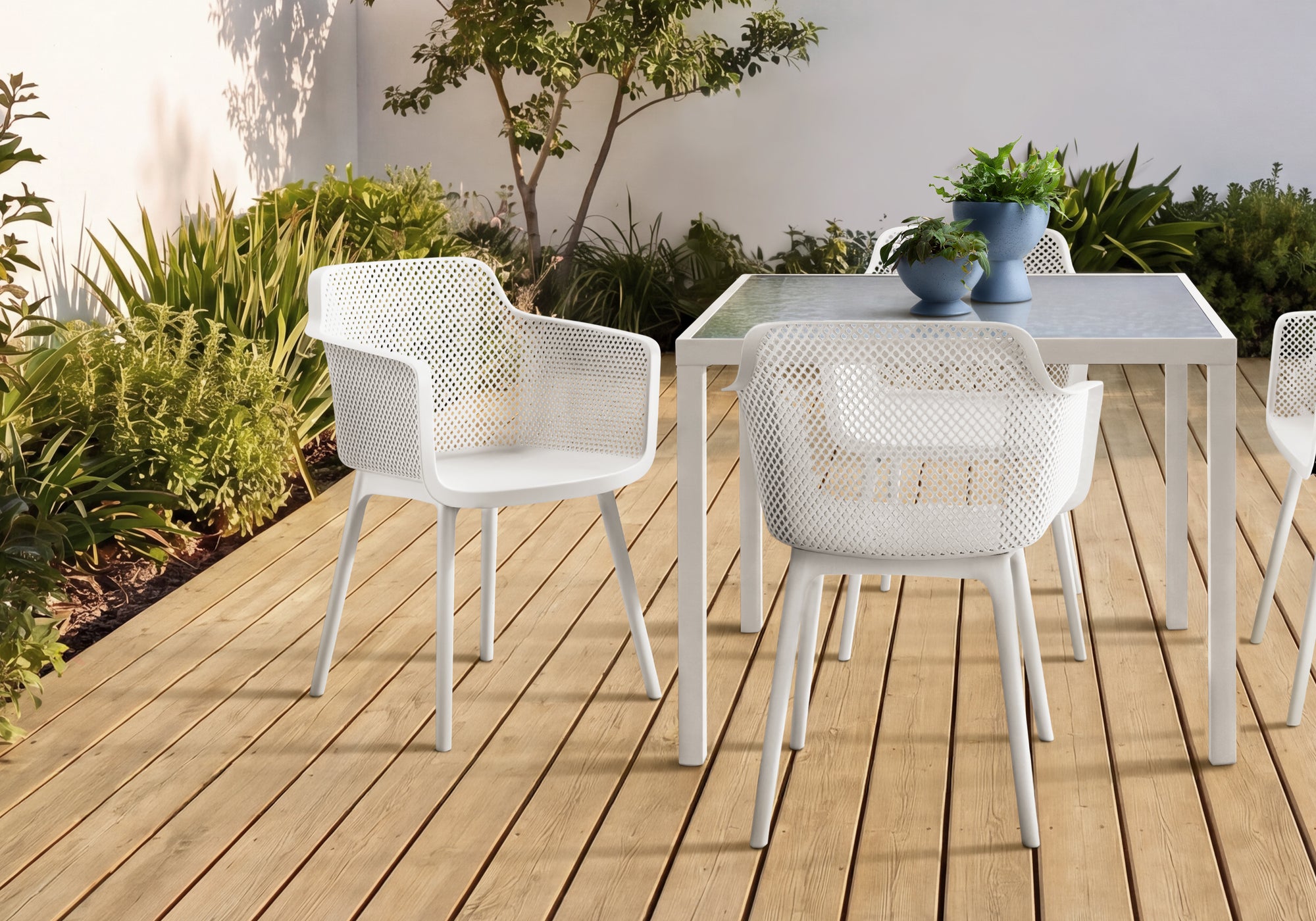 MN-814025    Outdoor Chair, 32"h, Patio Chairs, Set Of 4, White, Light Grey, Contemporary, Modern