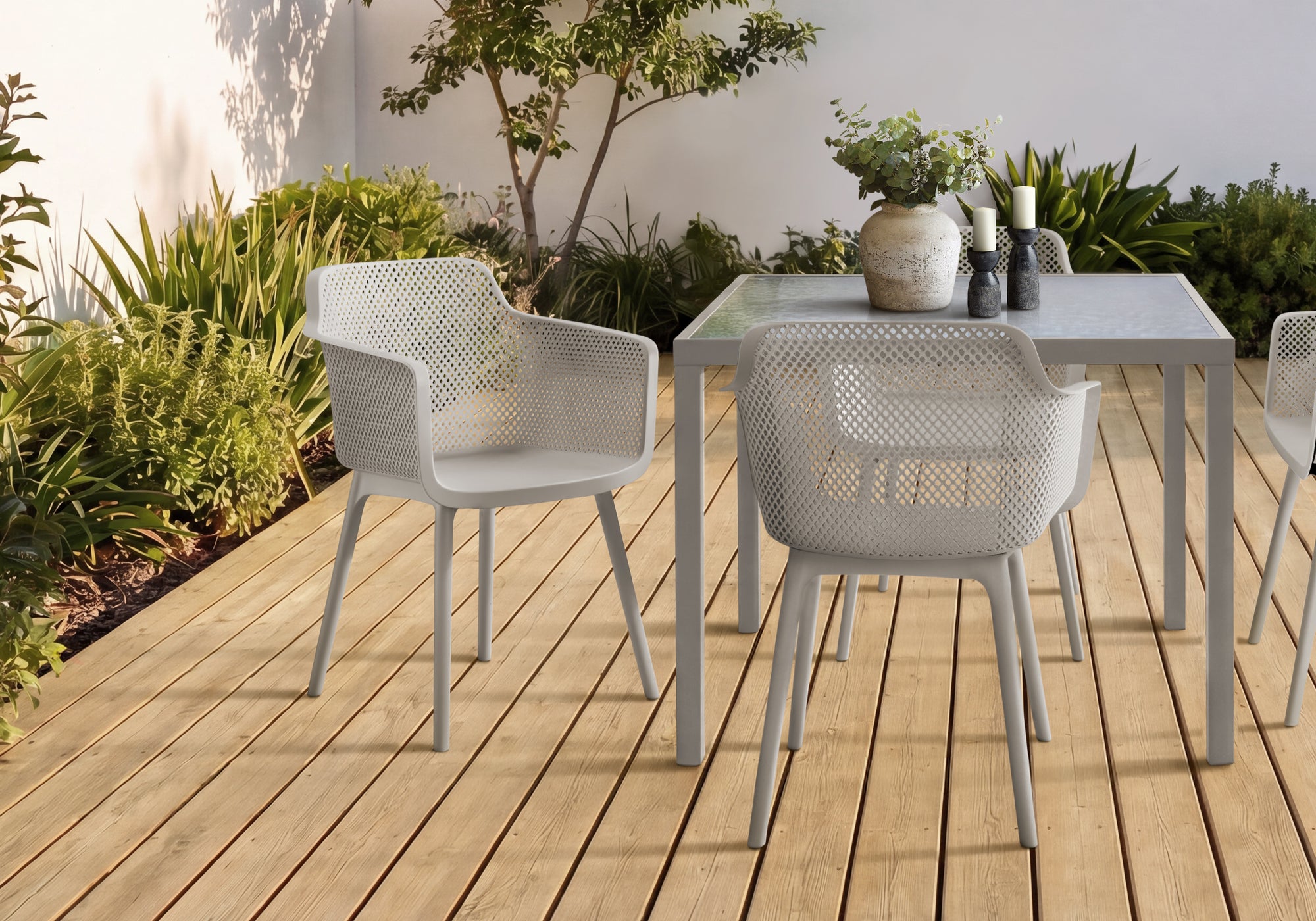 MN-824026    Outdoor Chair, 32"h, Patio Chairs, Set Of 4, Light Grey, Contemporary, Modern