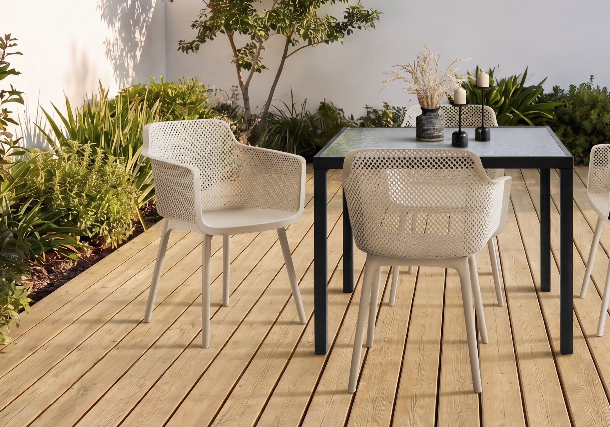 MN-834027    Outdoor Chair, 32"h, Patio Chairs, Set Of 4, Natural Taupe, Contemporary, Modern