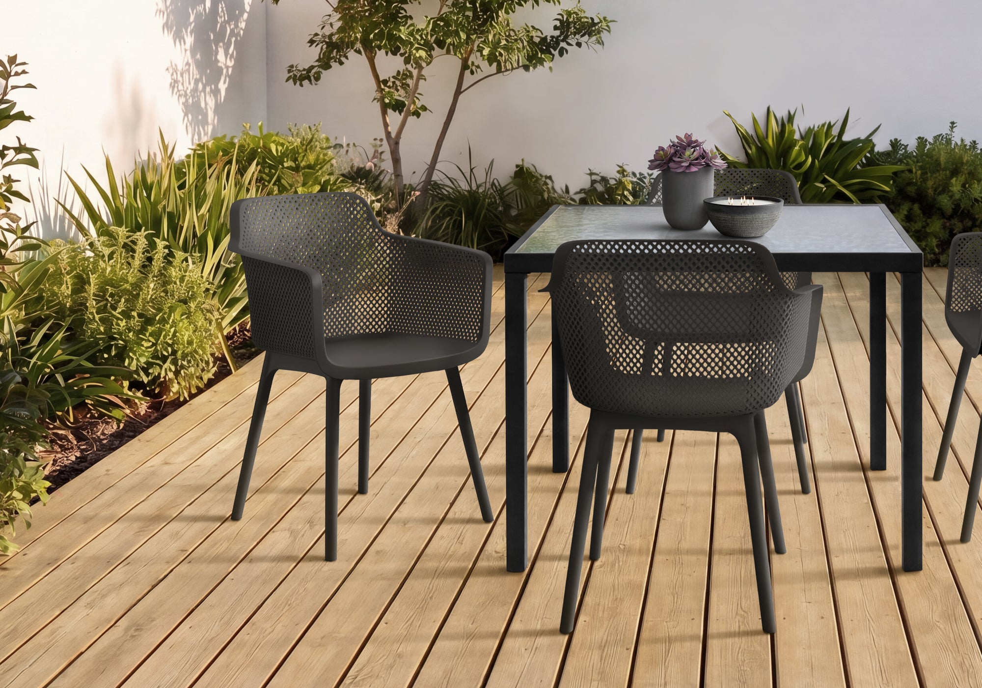 MN-854029    Outdoor Chair, 32"h, Patio Chairs, Set Of 4, Black, Contemporary, Modern