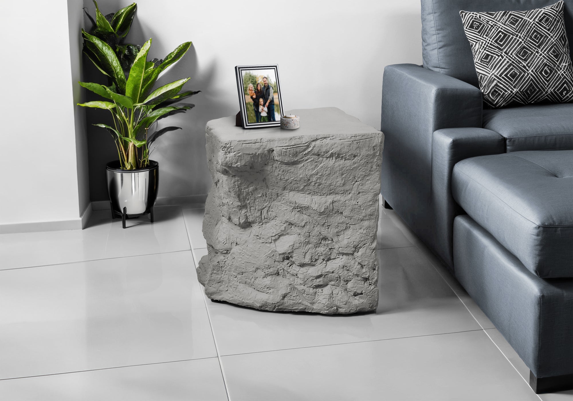 MN-V114115    Accent Table, 25"H, Indoor Or Outdoor, Side Table, Nightstand, End, Bedroom, Living Room, Grey, Contemporary, Modern