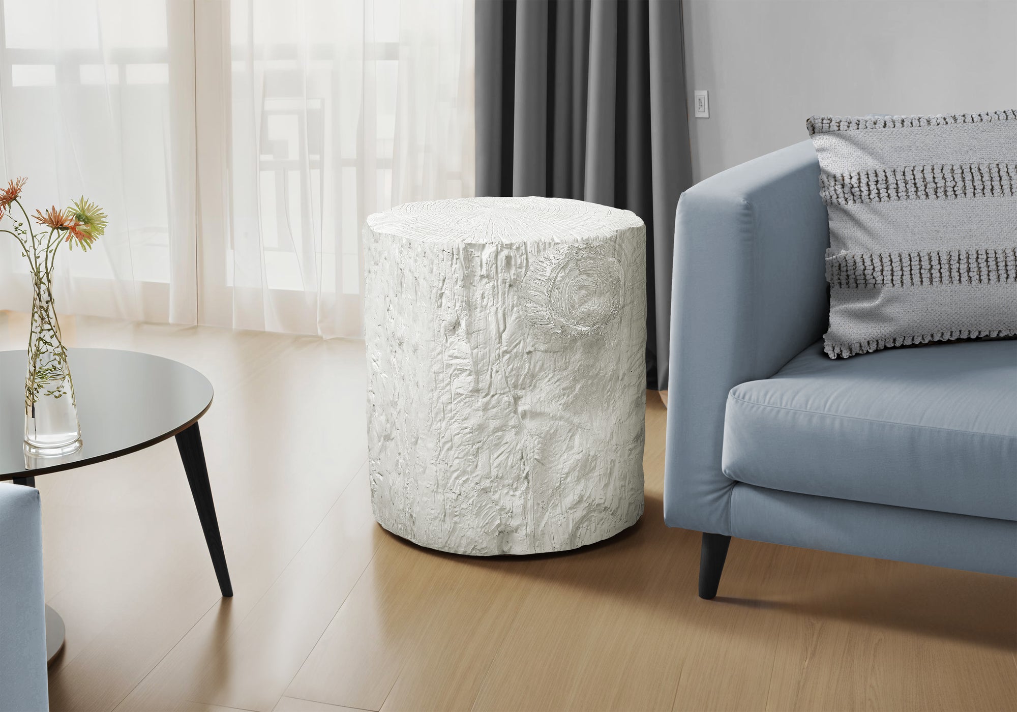 MN-V194121    Accent Table, 25"H, Indoor Or Outdoor, Drum, End, Nightstand, Round, Side Table, Living Room, Bedroom, White, Contemporary, Modern