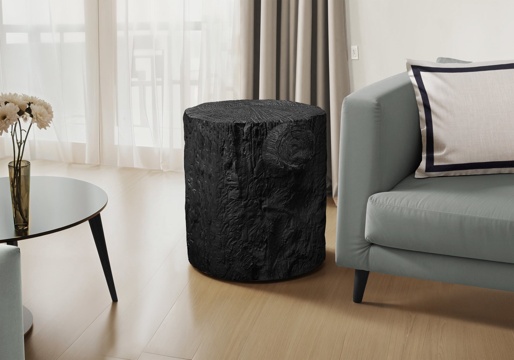 MN-V194122    Accent Table, 25"H, Indoor Or Outdoor, Drum, End, Nightstand, Round, Side Table, Living Room, Bedroom, Black, Contemporary, Modern
