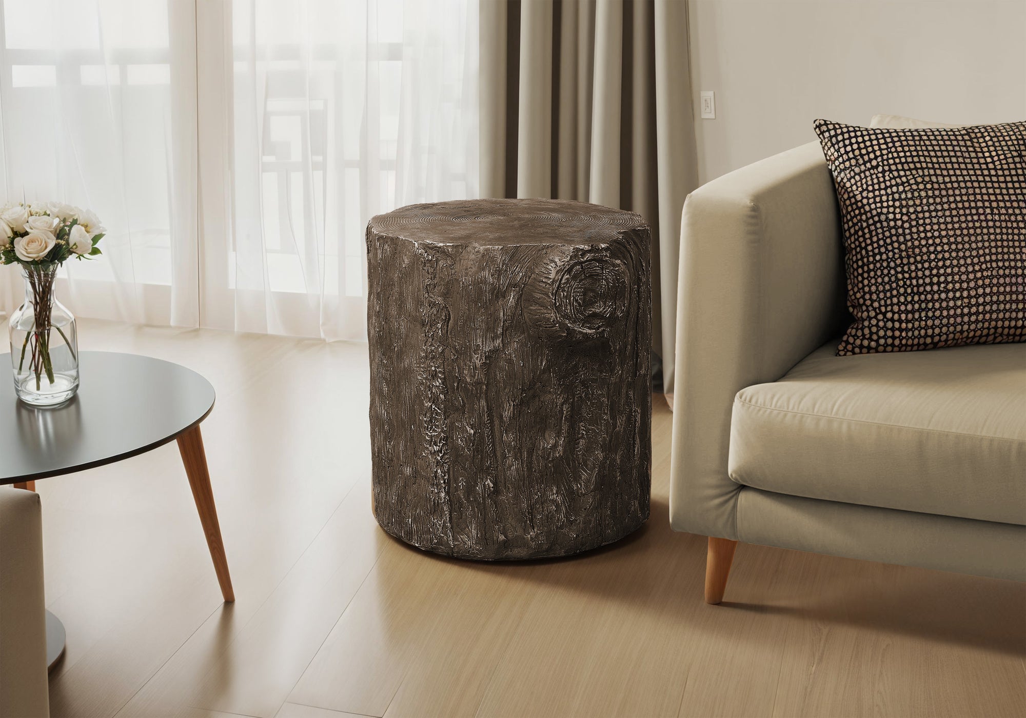 MN-174123    Accent Table, 25"H, Indoor Or Outdoor, Drum, End, Nightstand, Round, Side Table, Living Room, Bedroom, Walnut, Contemporary, Modern