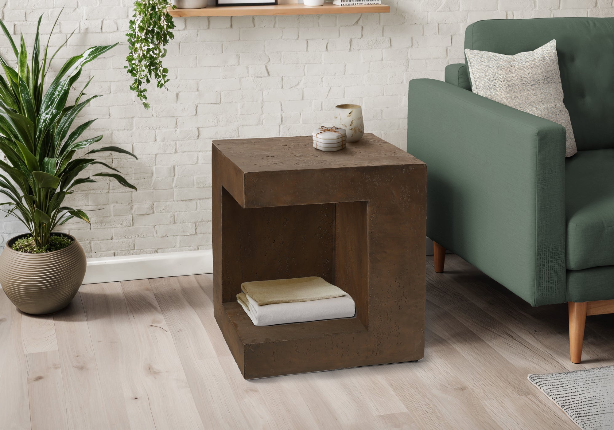 MN-904133    Accent Table, 25"h, Indoor Or Outdoor, Side Table, Nightstand, End, Square, Bedroom, Living Room, Walnut, Contemporary, Modern