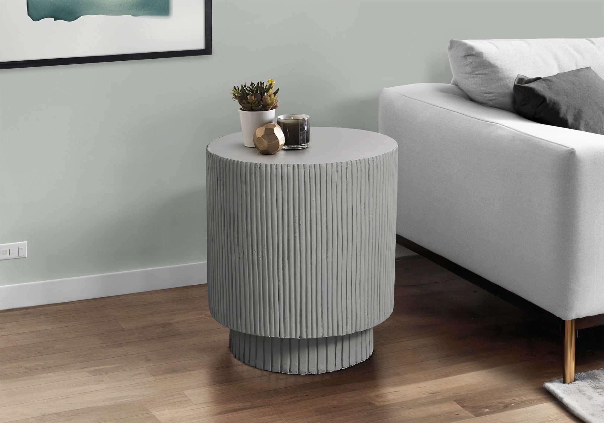 MN-Q314148    Accent Table, 25"H, Indoor Or Outdoor, Bedroom, End, Living Room, Nightstand, Round, Side Table, Grey, Contemporary, Modern