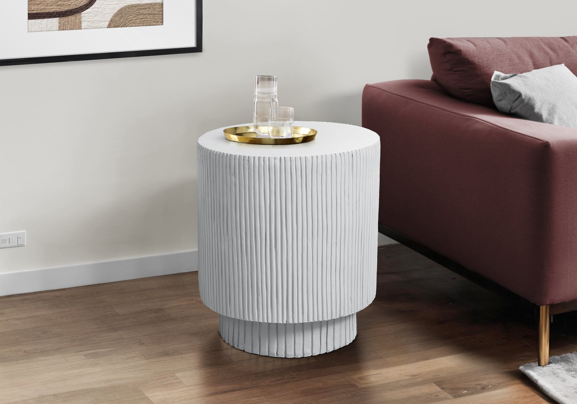 MN-Q314149    Accent Table, 25"H, Indoor Or Outdoor, Bedroom, End, Living Room, Nightstand, Round, Side Table, White, Contemporary, Modern