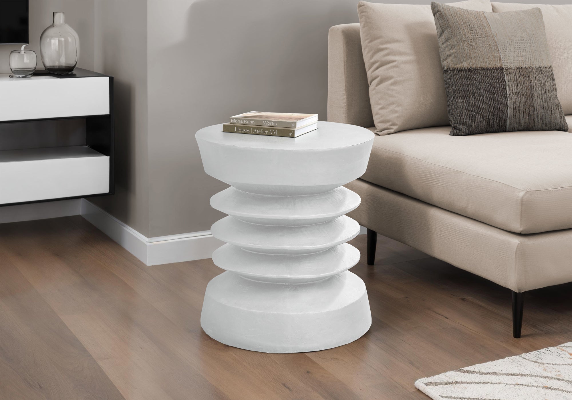 MN-Q354153    Accent Table, 25"H, Indoor Or Outdoor, Side Table, End, Bedroom, Living Room, Nightstand, Round, White, Contemporary, Modern