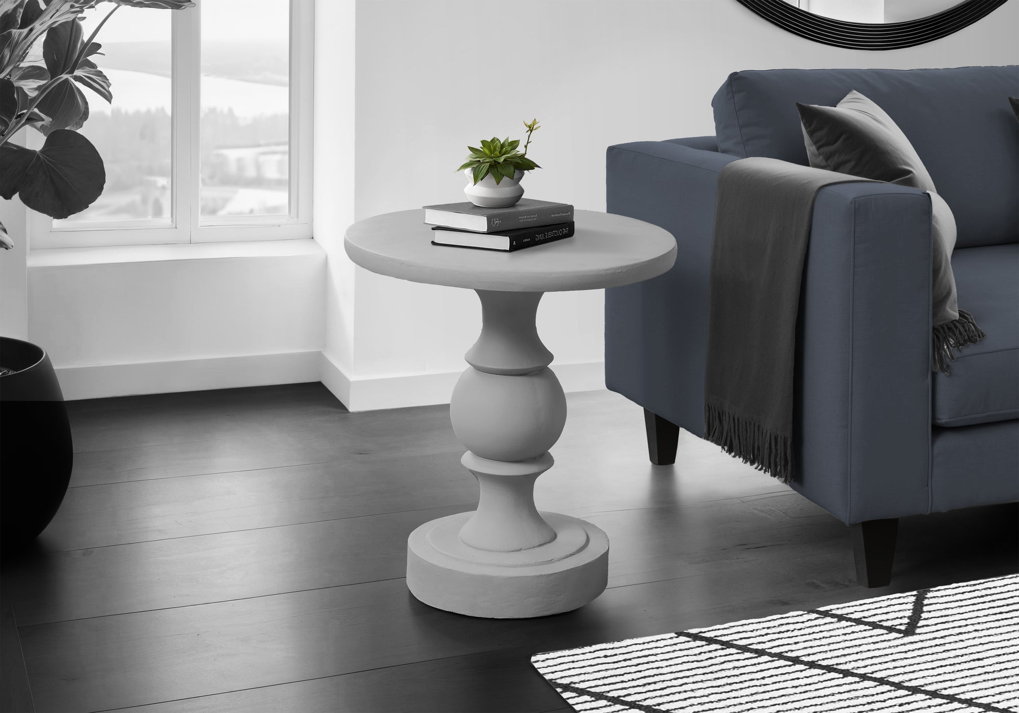 MN-E384160    Accent Table, 25"H, Indoor Or Outdoor, Bedroom, End, Living Room, Nightstand, Round, Side Table, Grey, Transitional