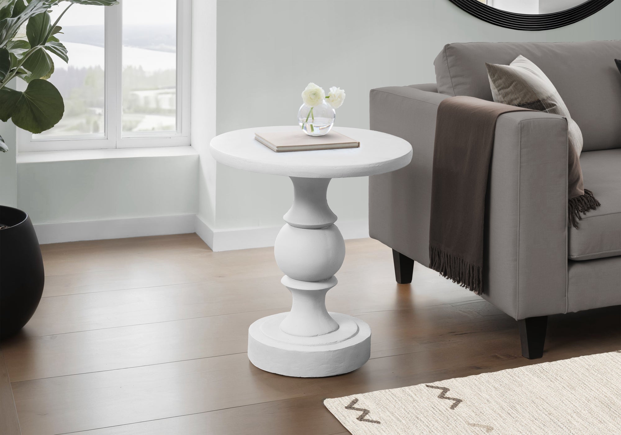 MN-E384161    Accent Table, 25"H, Indoor Or Outdoor, Bedroom, End, Living Room, Nightstand, Round, Side Table, White, Transitional