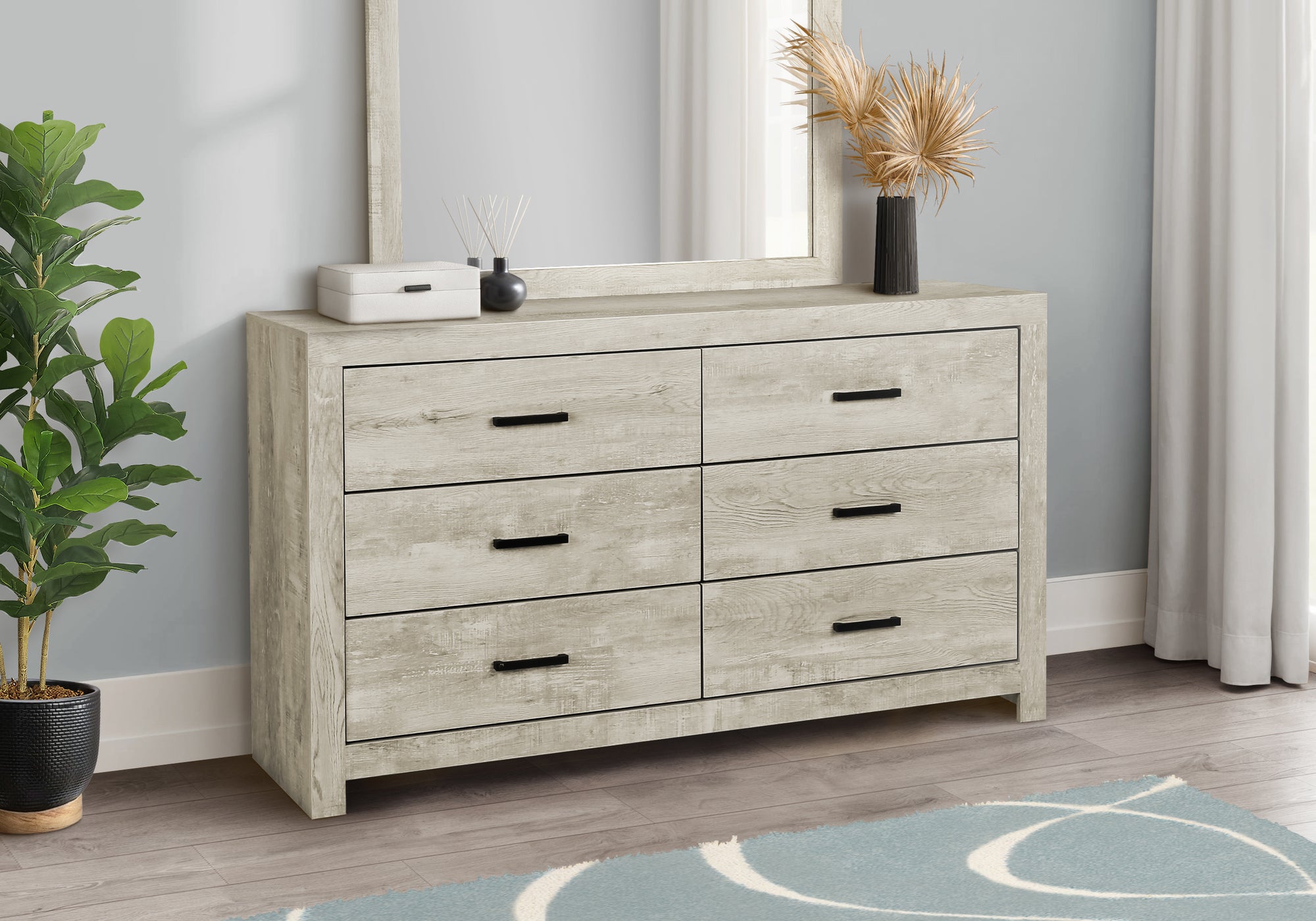 MN-175201    Bedroom Set, 6 Drawer Dresser, Bleached Oak, Contemporary, Modern