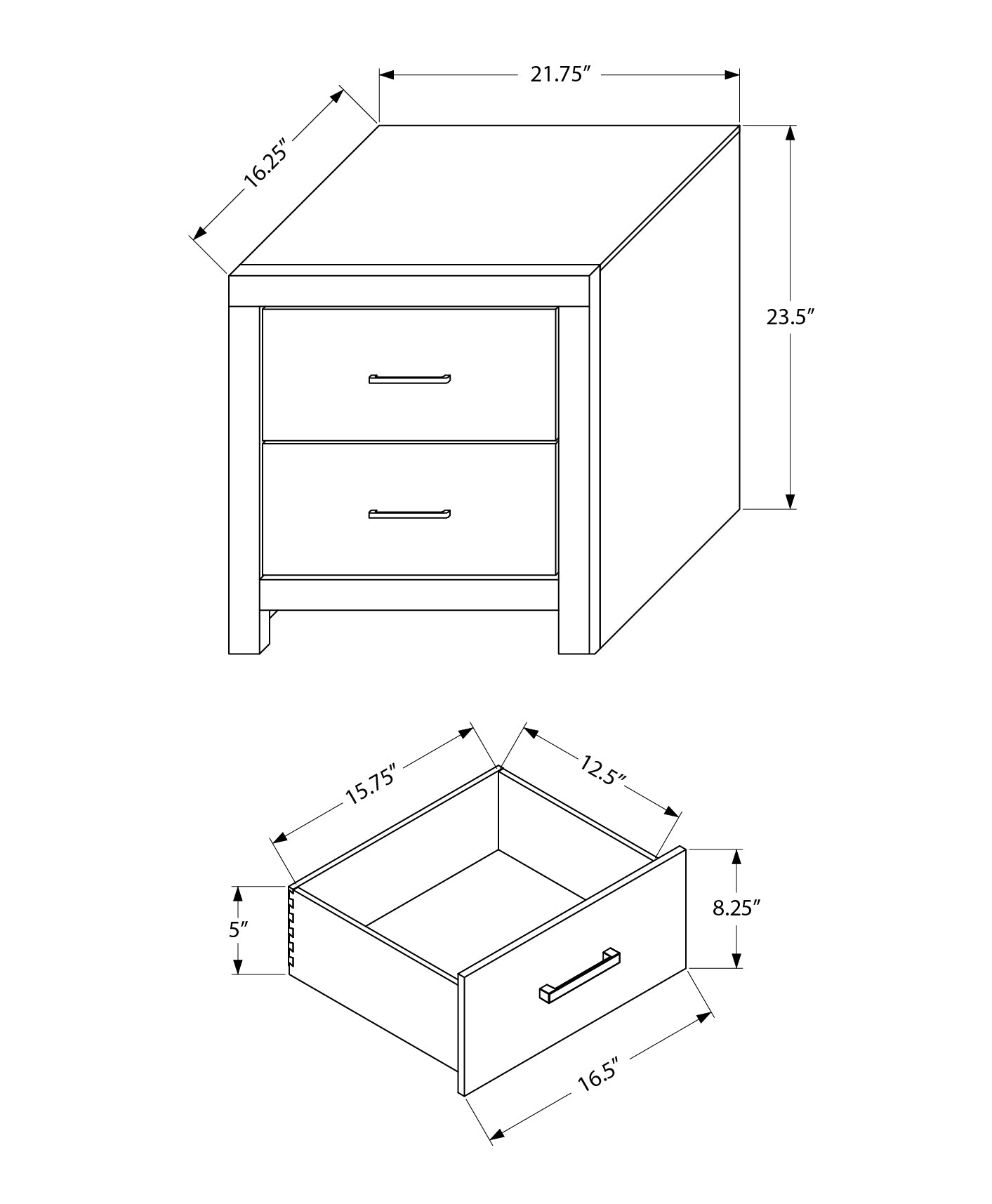 MN-195203    Bedroom Set, Two Drawer Nightstand, Bleached Oak, Contemporary, Modern