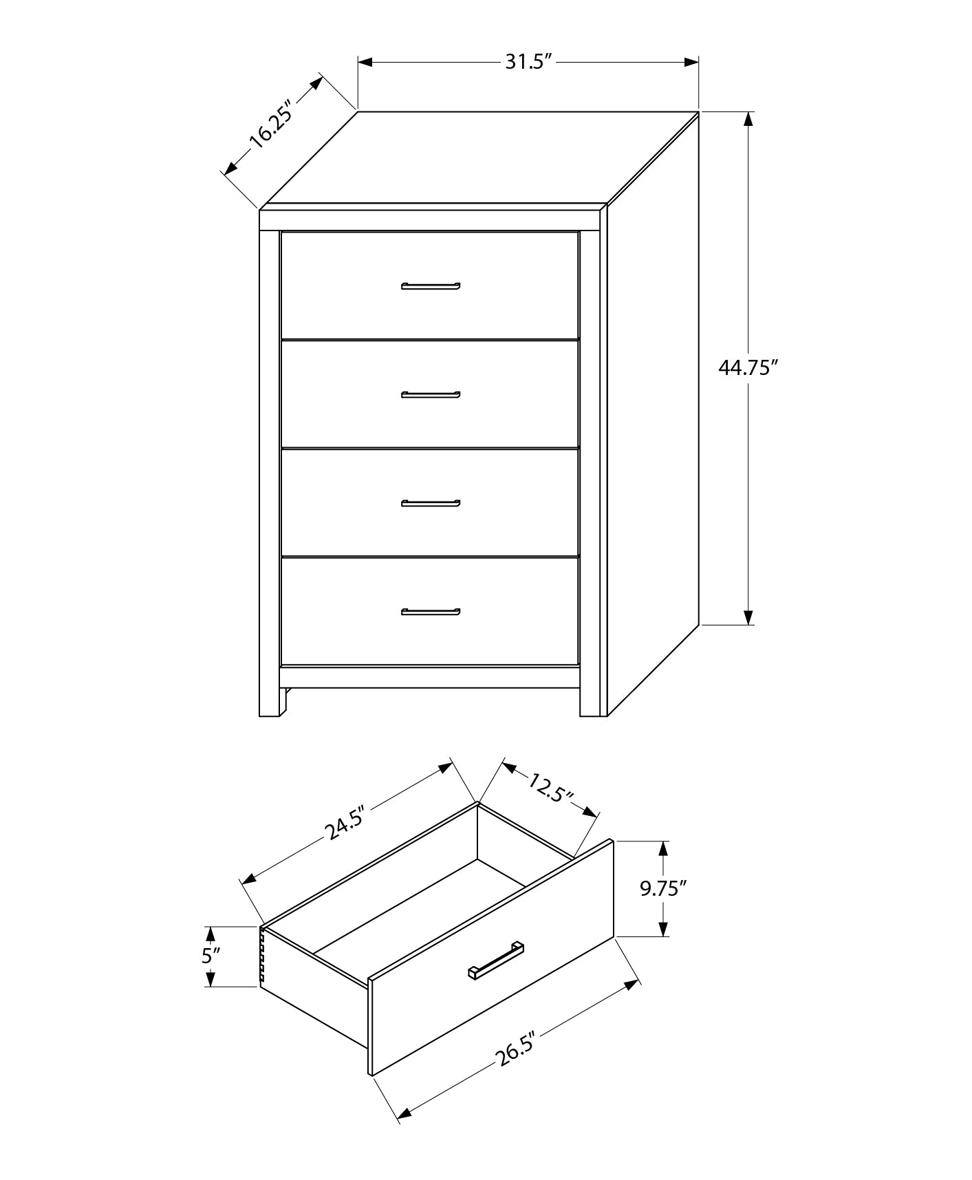 MN-205204    Bedroom Set, 4 Drawer Chest, Bleached Oak, Contemporary, Modern