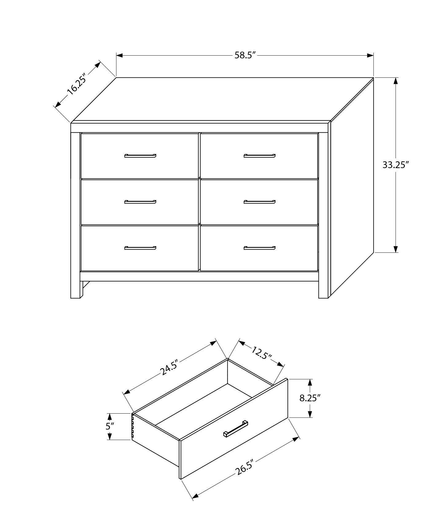 MN-225206    Bedroom Set, 6 Drawer Dresser, Graphite Grey, Contemporary, Modern