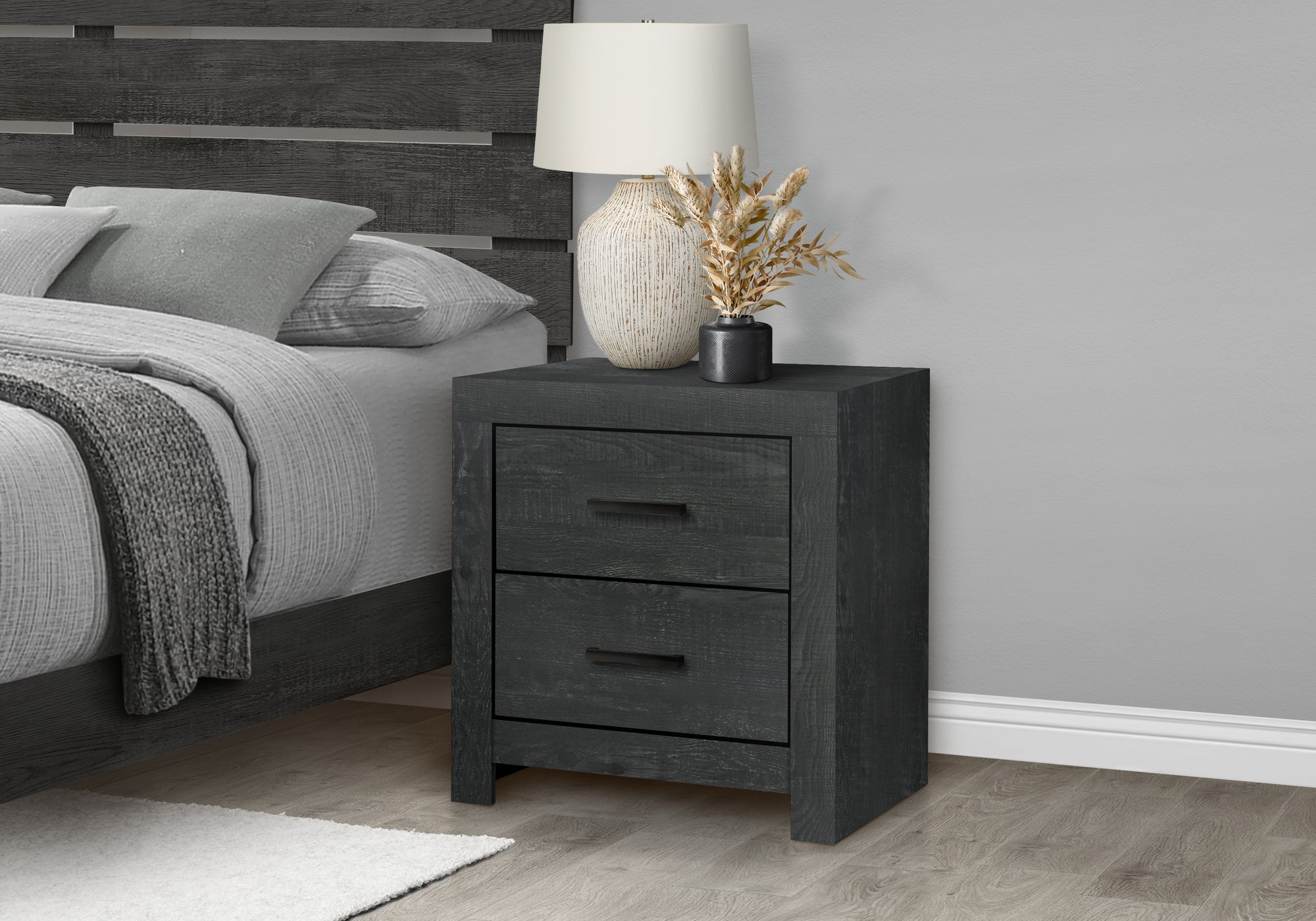 MN-245208    Bedroom Set, Two Drawer Nightstand, Graphite Grey, Contemporary, Modern