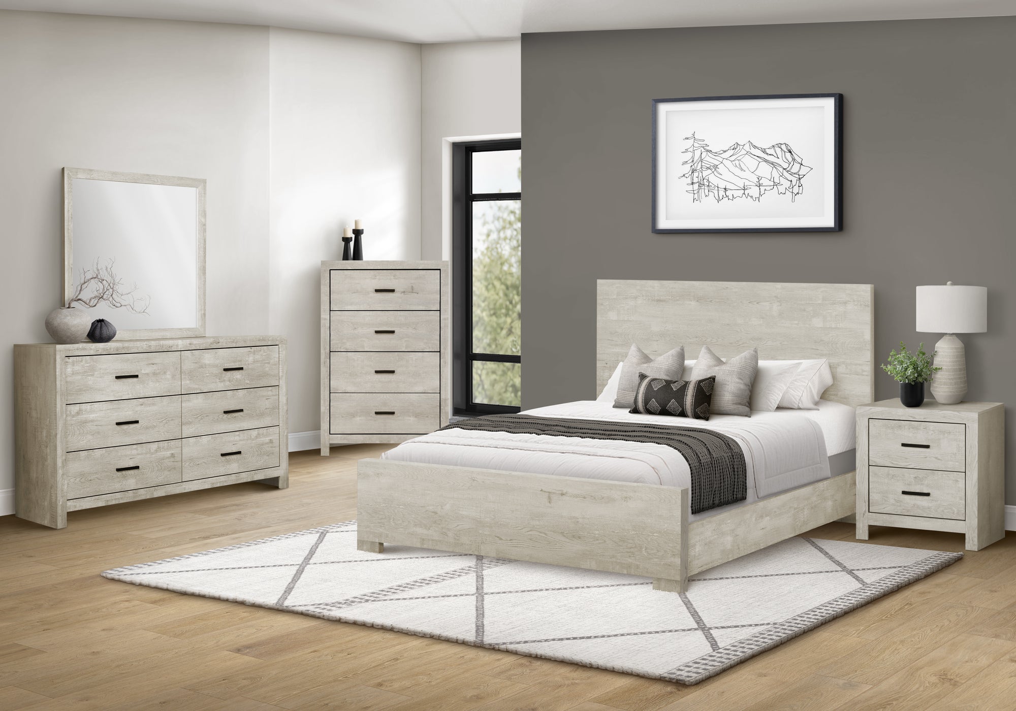 MN-265210Q    Bedroom Set, Queen Size Bed, Bleached Oak, Contemporary, Modern