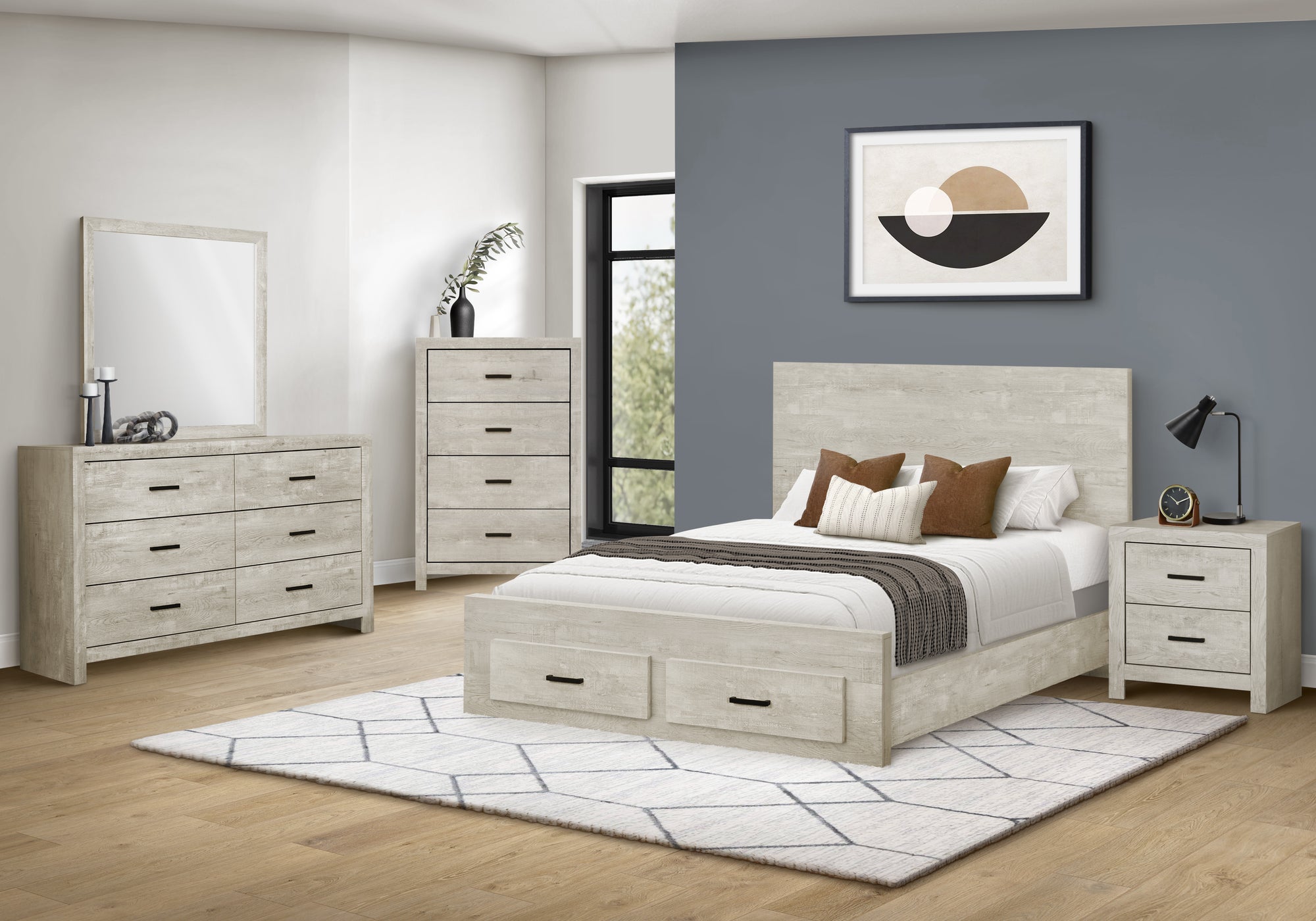 MN-275211Q    Bedroom Set, Queen Size Bed, Bleached Oak, Contemporary, Modern