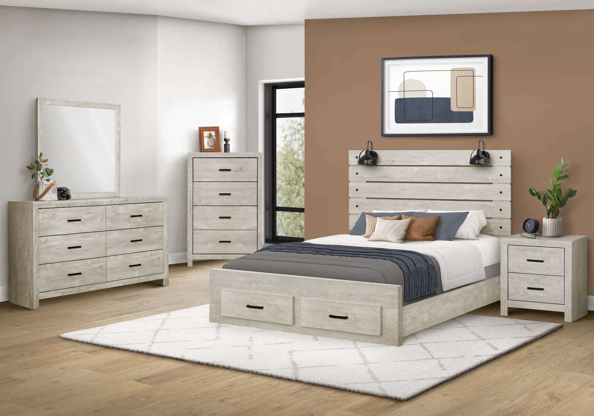 MN-285212Q    Bedroom Set, Queen Size Bed, Bleached Oak, Contemporary, Modern
