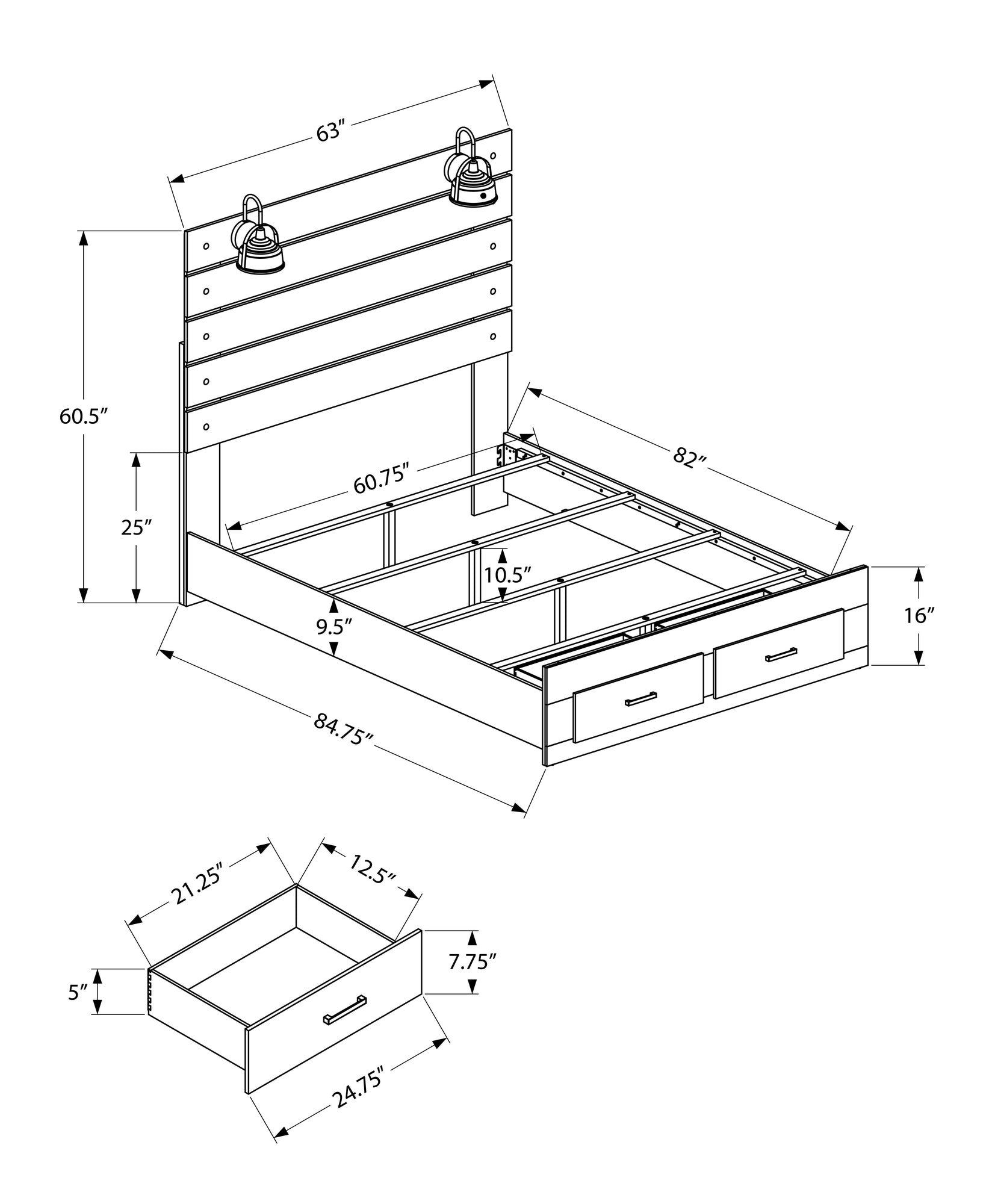 MN-285212Q    Bedroom Set, Queen Size Bed, Bleached Oak, Contemporary, Modern