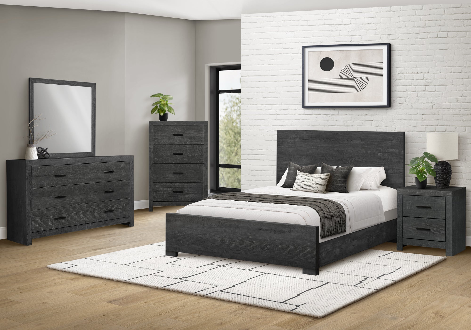 MN-295215Q    Bedroom Set, Queen Size Bed, Graphite Grey, Contemporary, Modern
